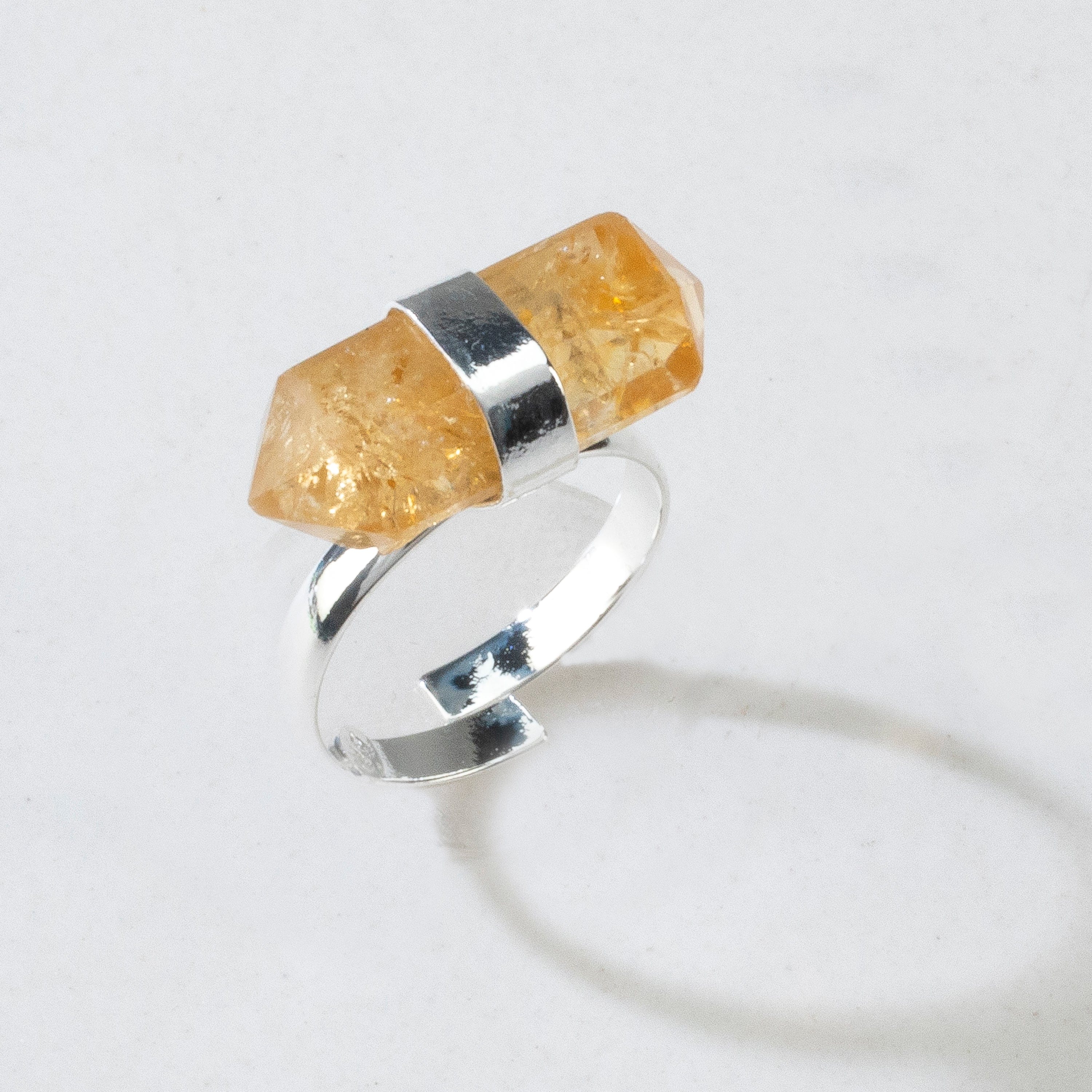 Kalifano Crystal Jewelry Silver Plated Citrine Adjustable Ring CJR-MJS-CT