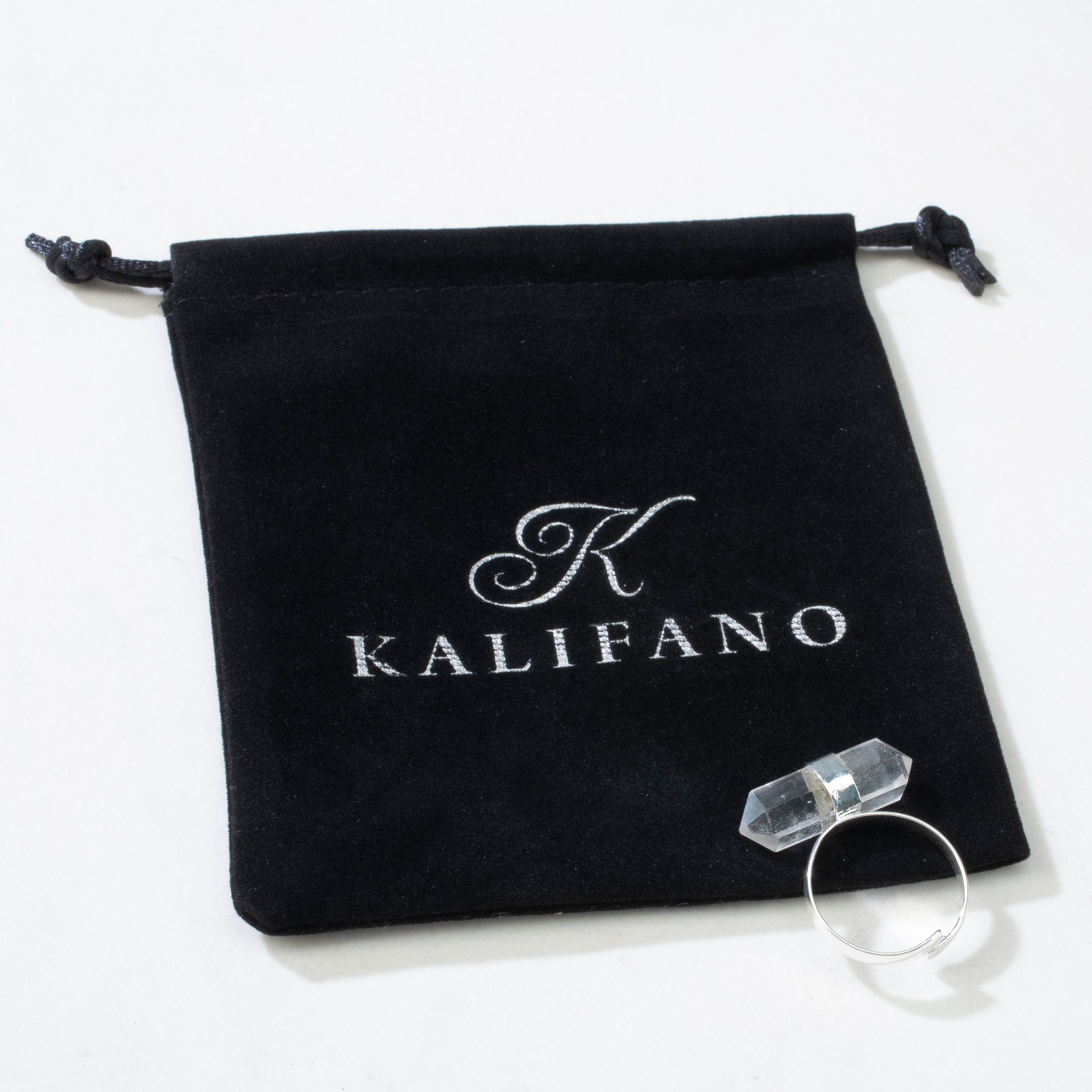 Kalifano Crystal Jewelry Silver Plated Clear Quartz Adjustable Ring CJR-MJS-QZ