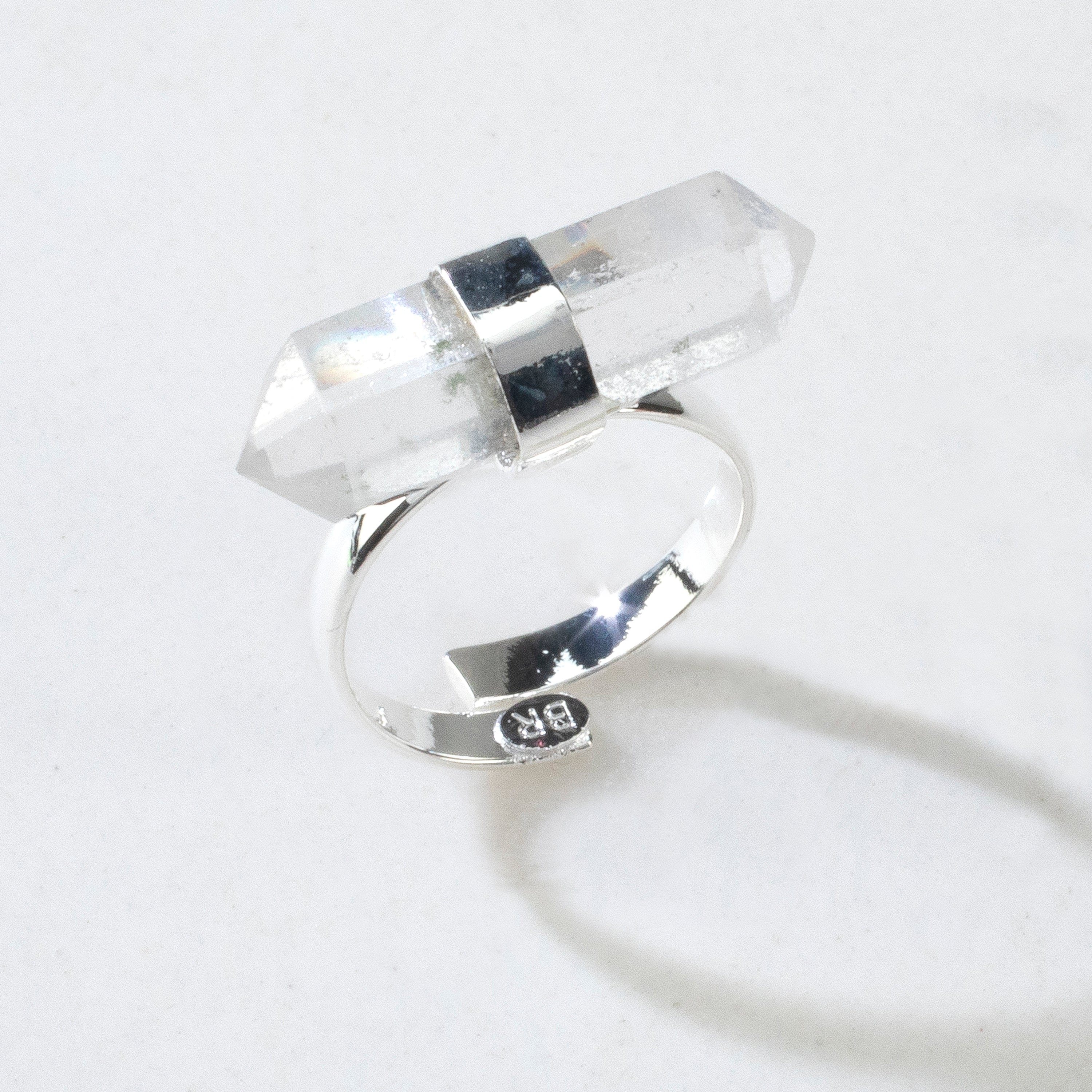 Kalifano Crystal Jewelry Silver Plated Clear Quartz Adjustable Ring CJR-MJS-QZ