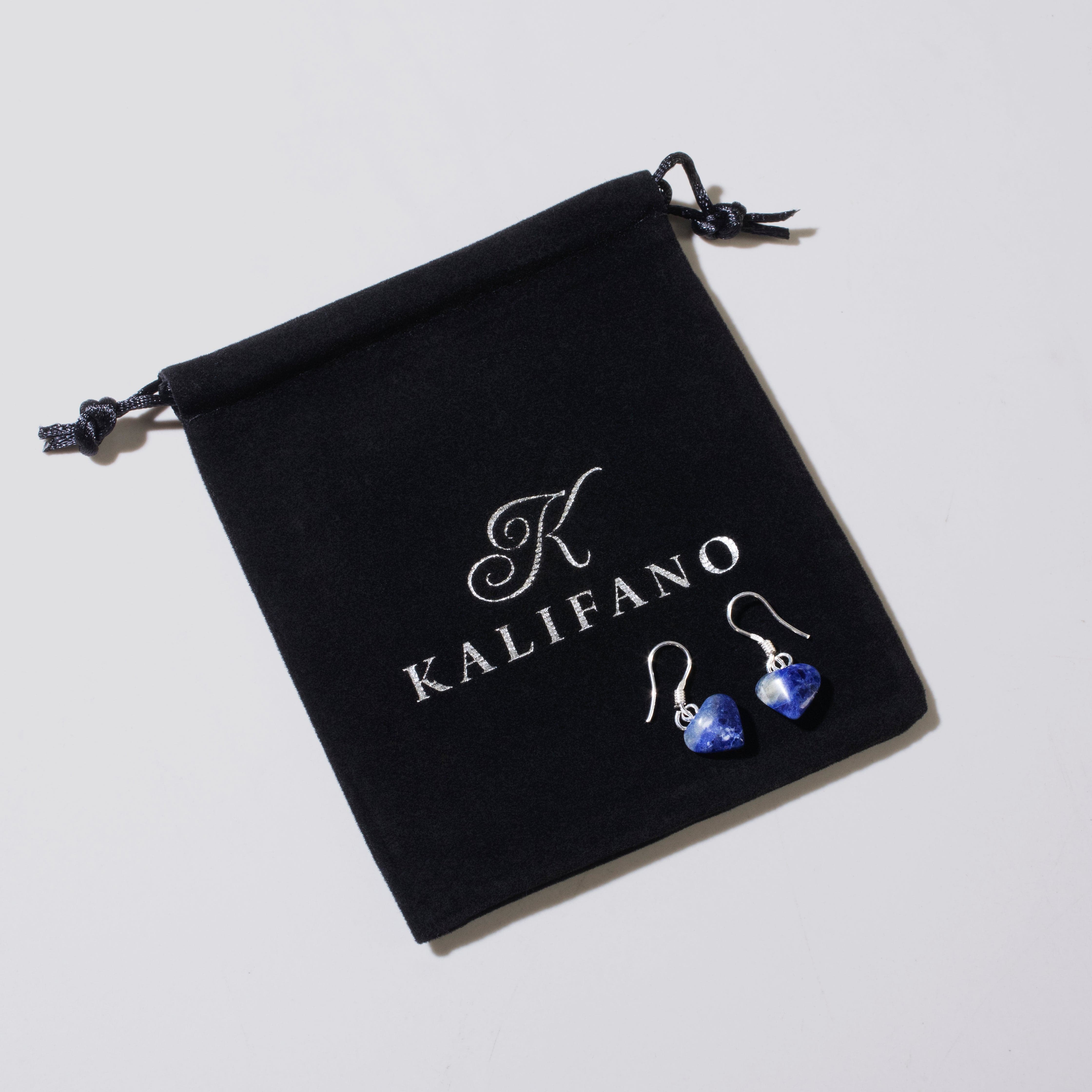 KALIFANO Crystal Jewelry Sodalite Heart Sterling Silver Earrings CJE-SILV-SDHEART