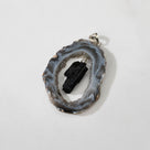 Sterling Silver Agate Pendant with Black Tourmaline Centerpiece