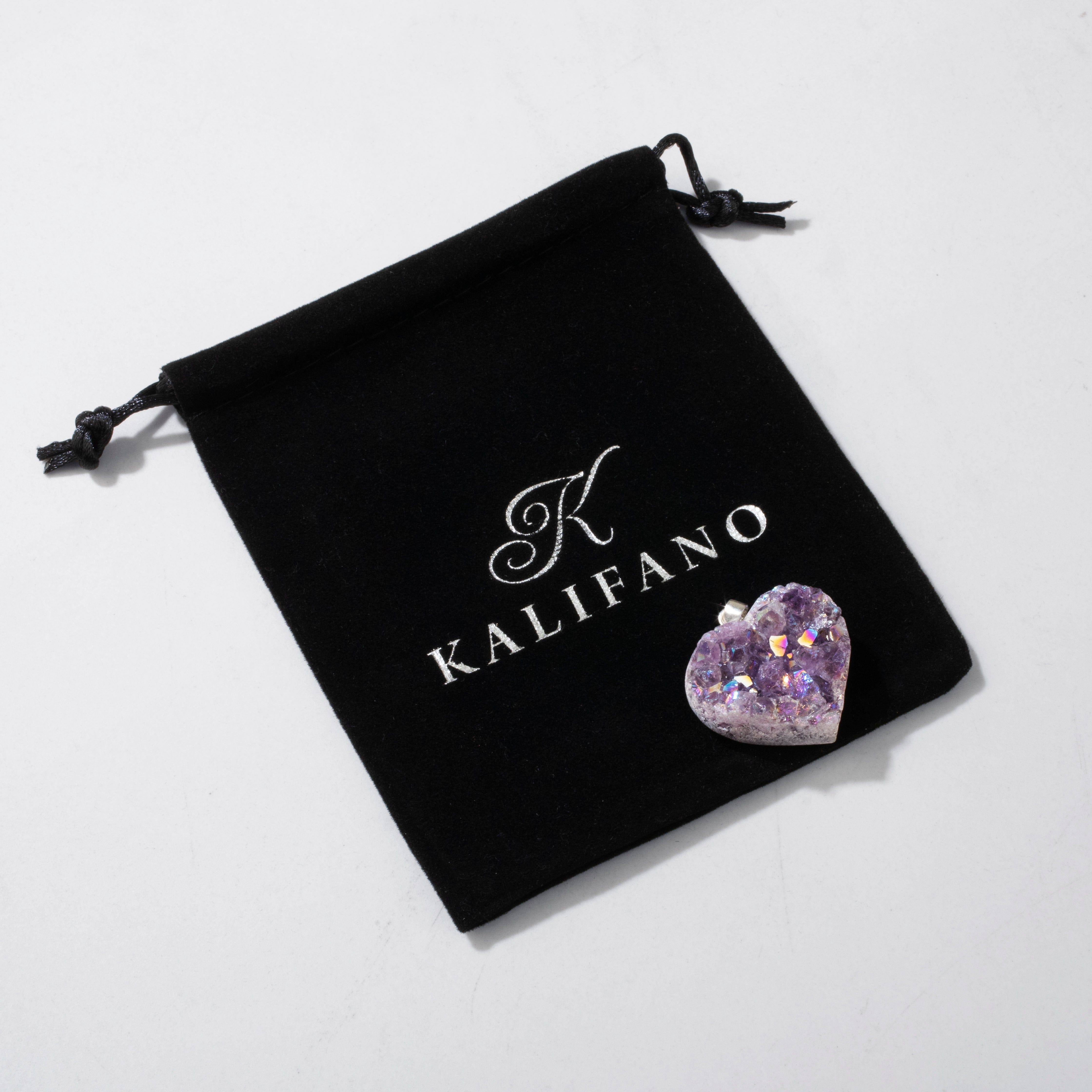 KALIFANO Crystal Jewelry Sterling Silver Aura Borealis Druzy Amethyst Heart CJN-SILV-ABHEART