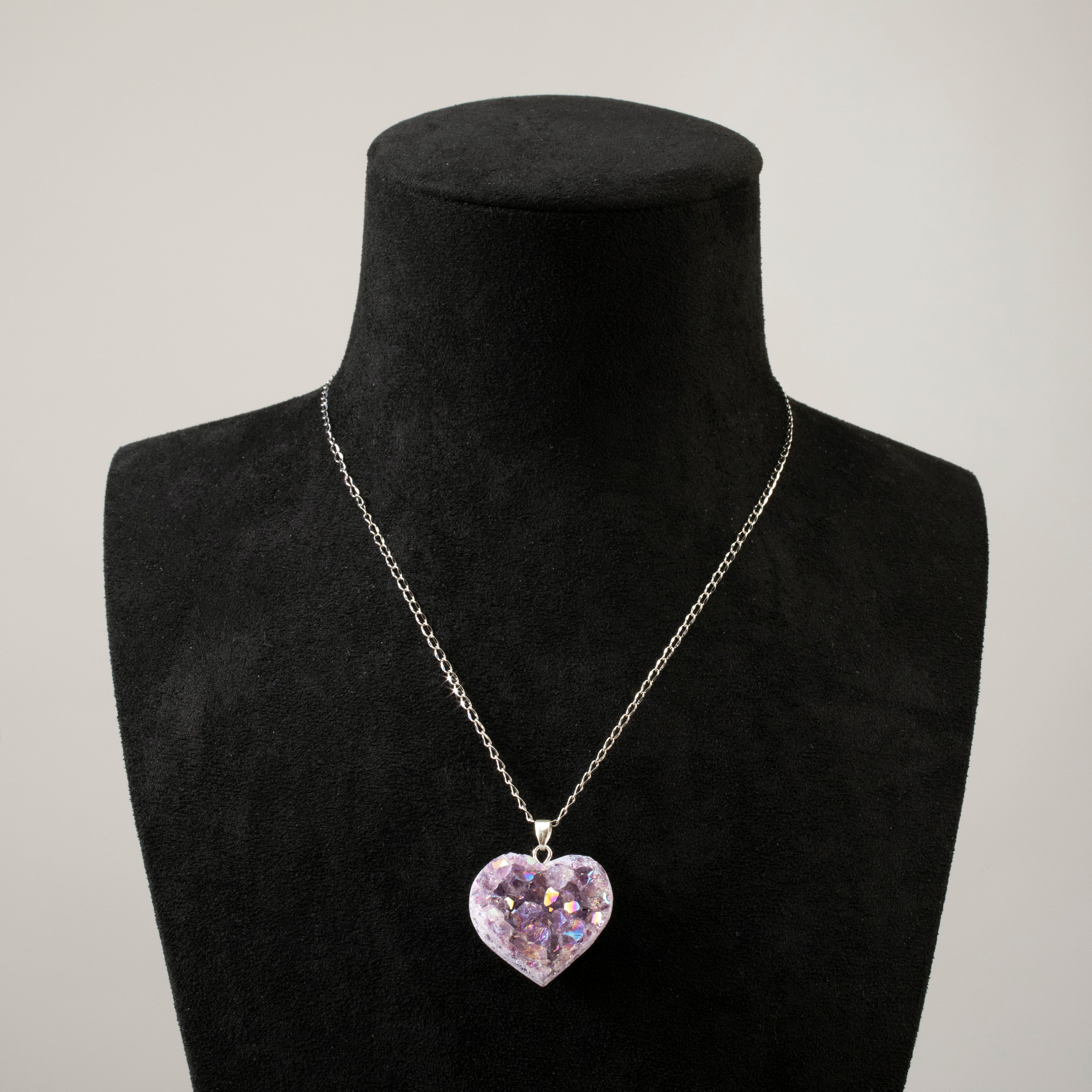 KALIFANO Crystal Jewelry Sterling Silver Aura Borealis Druzy Amethyst Heart CJN-SILV-ABHEART