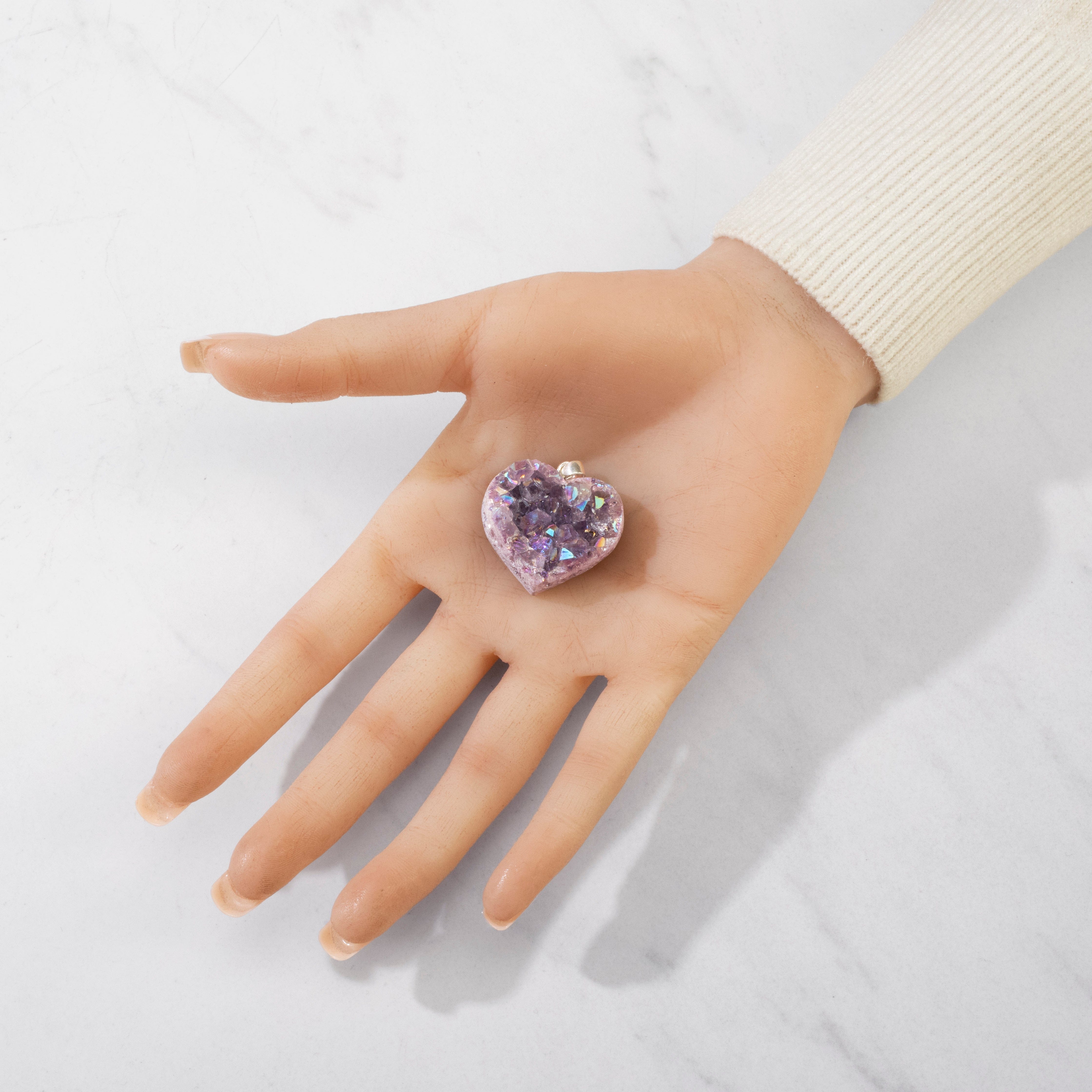 KALIFANO Crystal Jewelry Sterling Silver Aura Borealis Druzy Amethyst Heart CJN-SILV-ABHEART