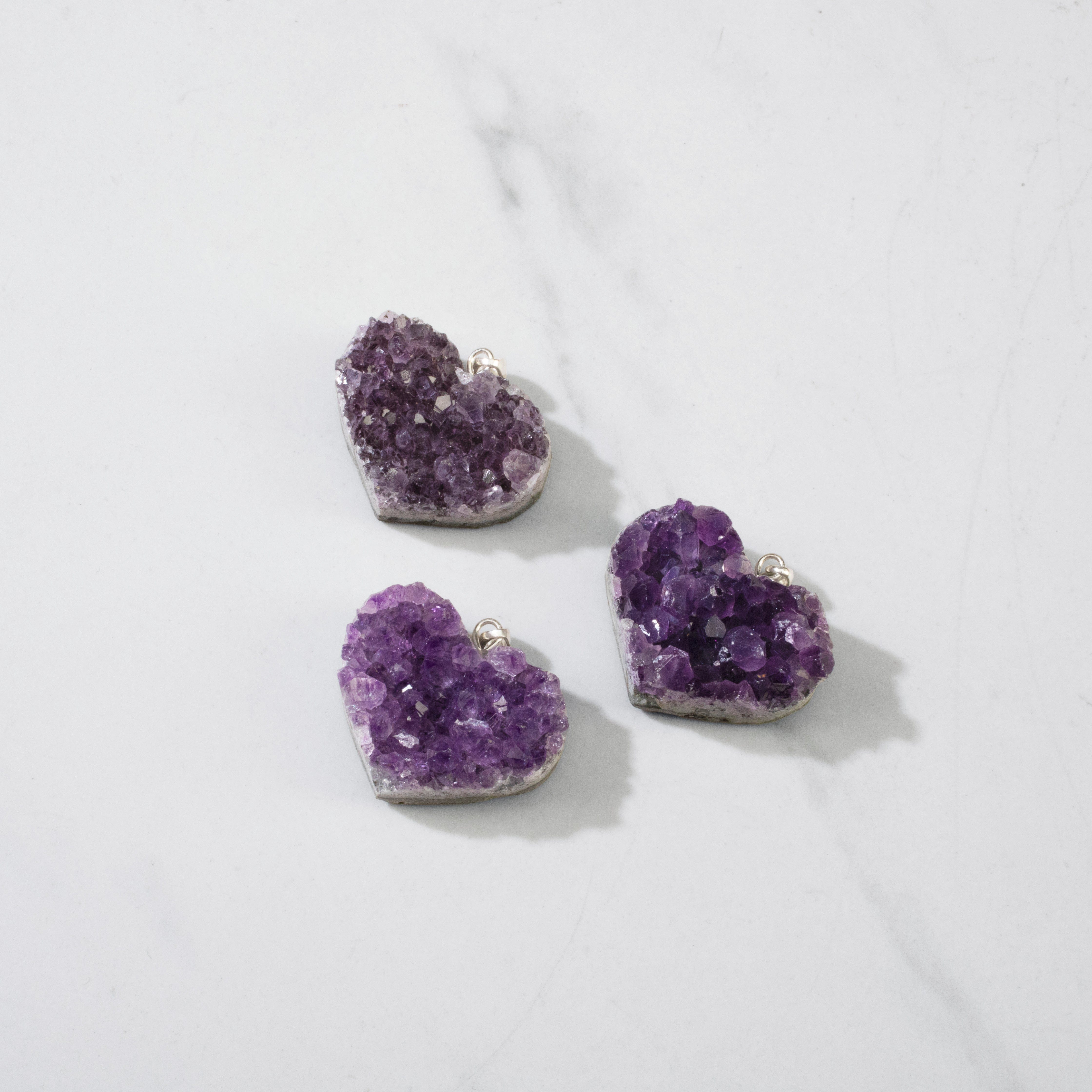 KALIFANO Crystal Jewelry Sterling Silver Druzy Amethyst Heart CJN-SILV-AMHEART