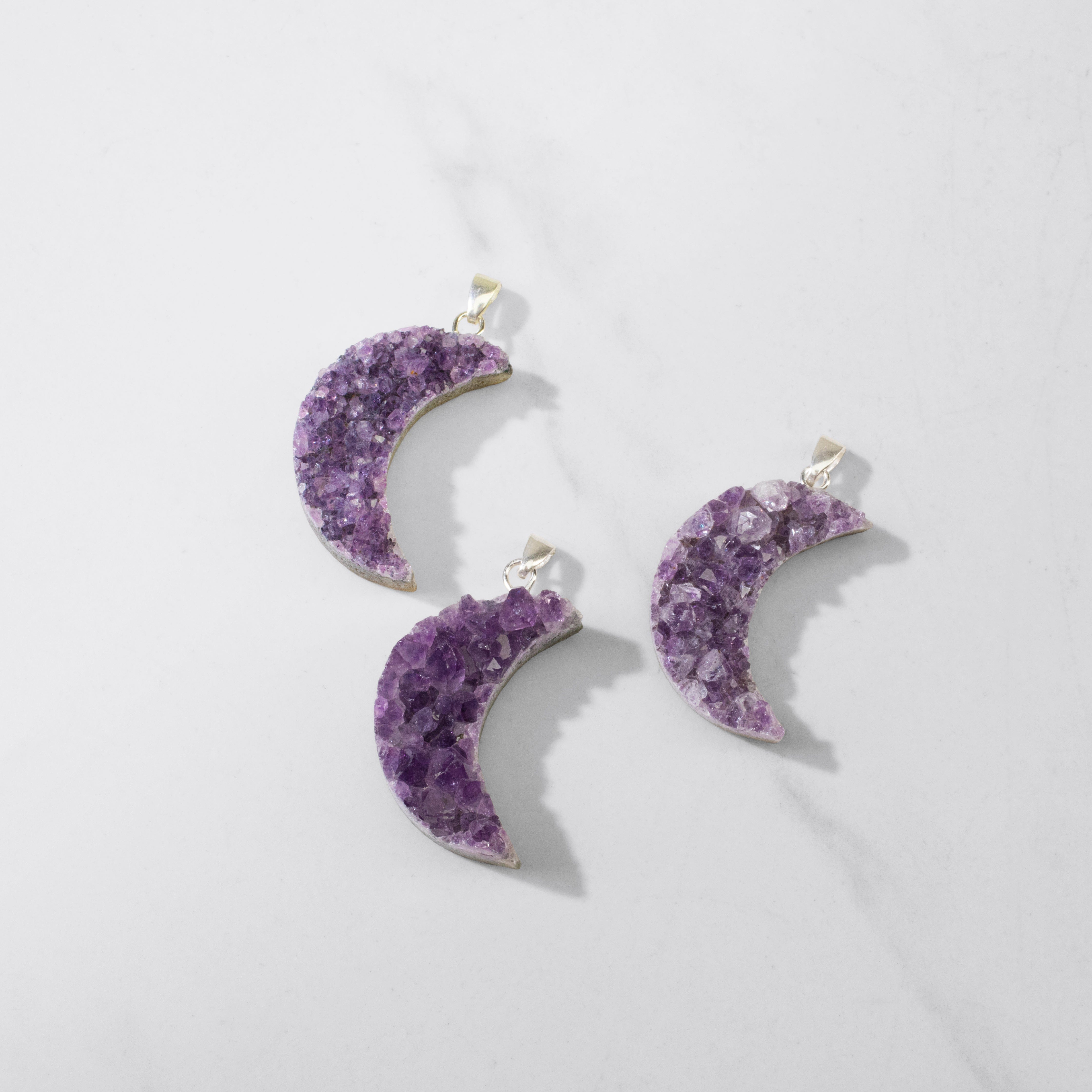 KALIFANO Crystal Jewelry Sterling Silver Druzy Amethyst Pendant CJN-SILV-AMMOON