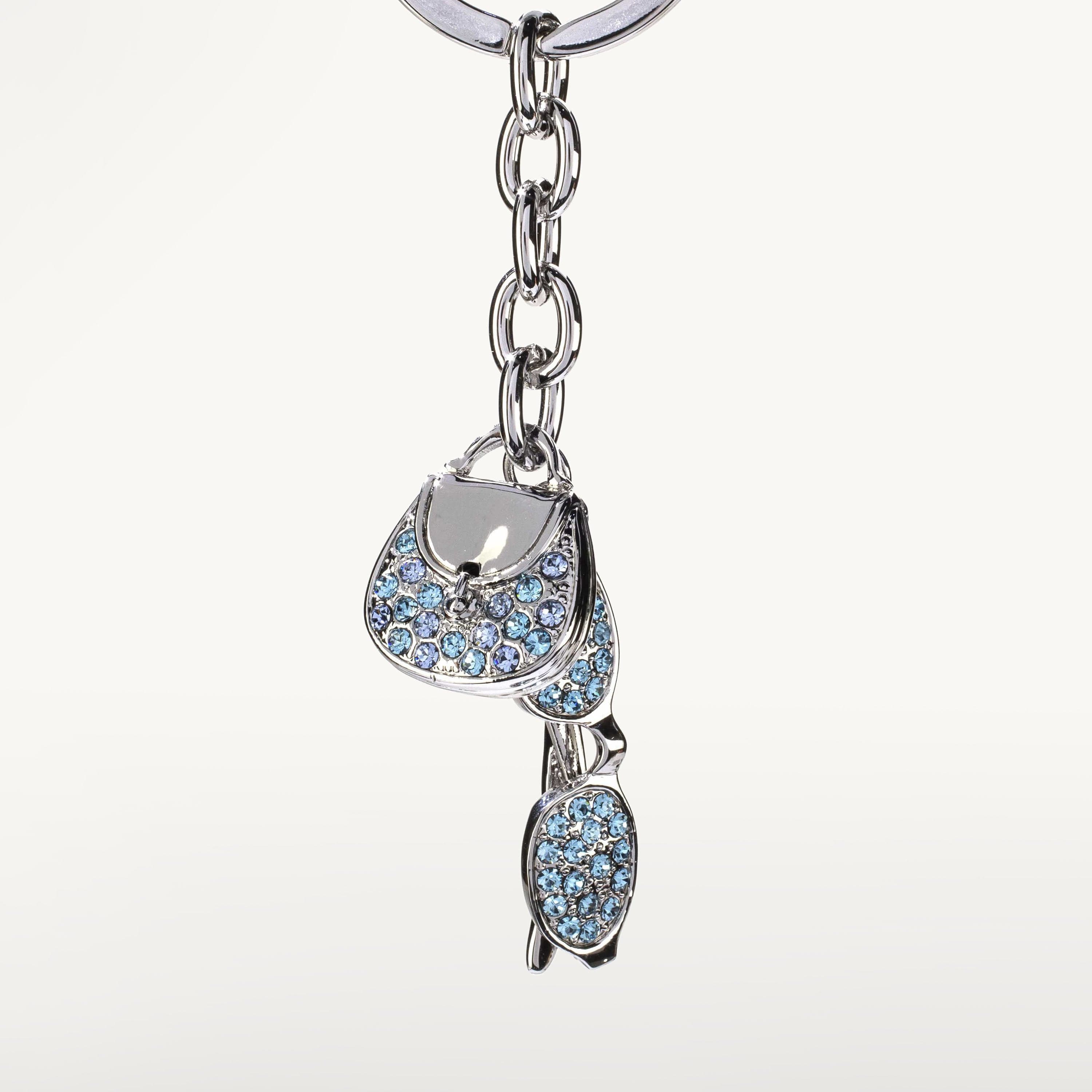 Kalifano Crystal Keychains Blue Glasses & Purse Keychain made with Swarovski Crystals SKC-033