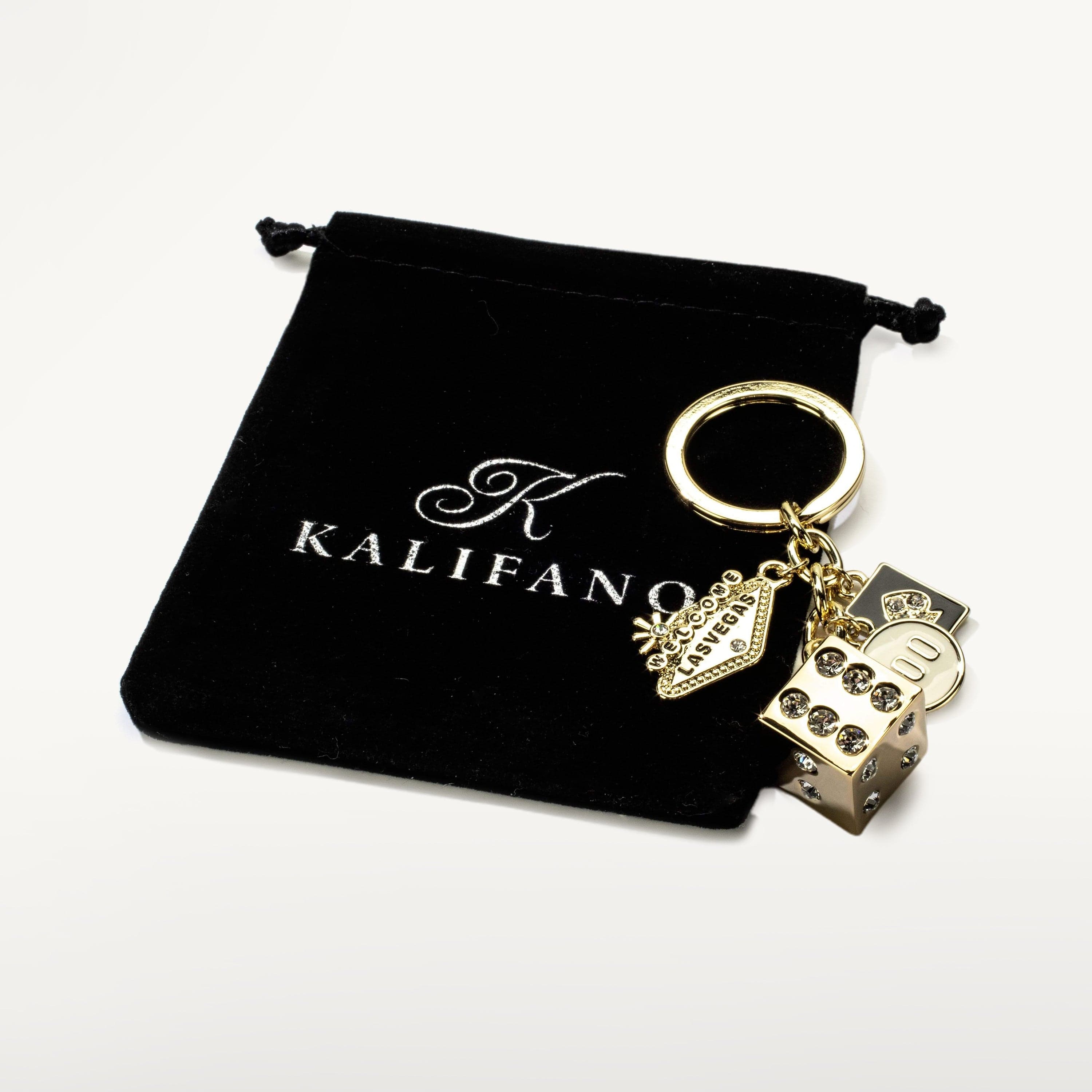 KALIFANO Las Vegas Welcome Sign Gold Dice Clear Keychain Made with Swarovski Crysstals