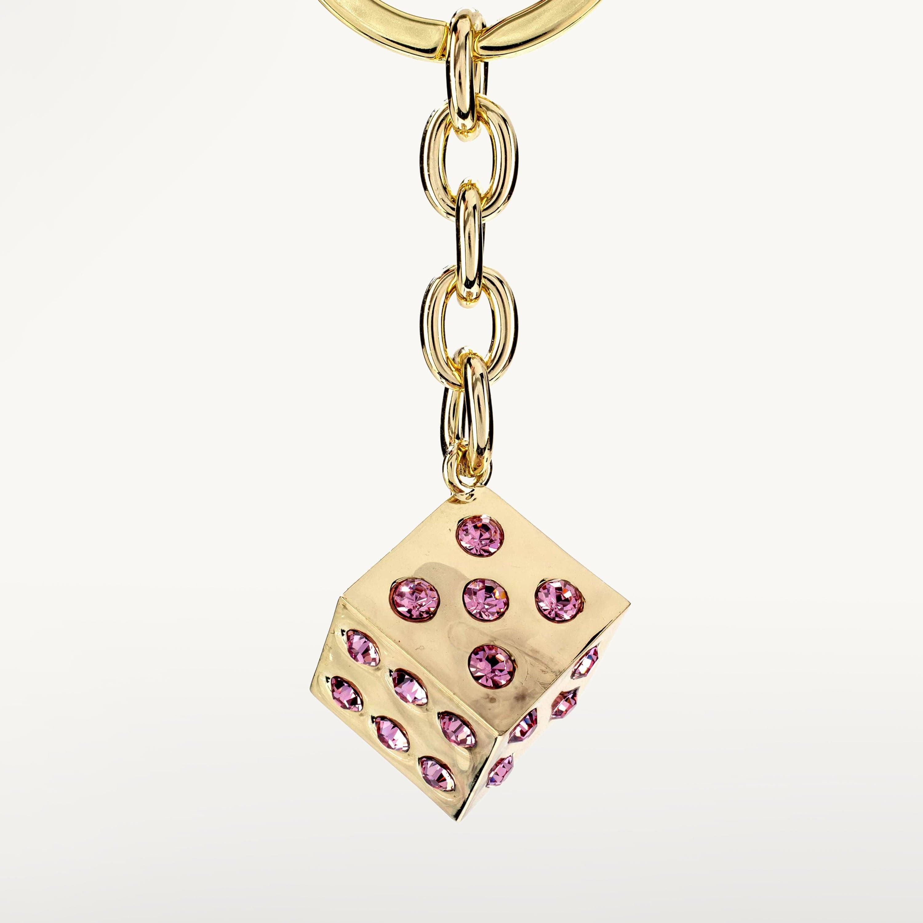 Pink Dice with Gold Keychain made with Swarovski Crystals