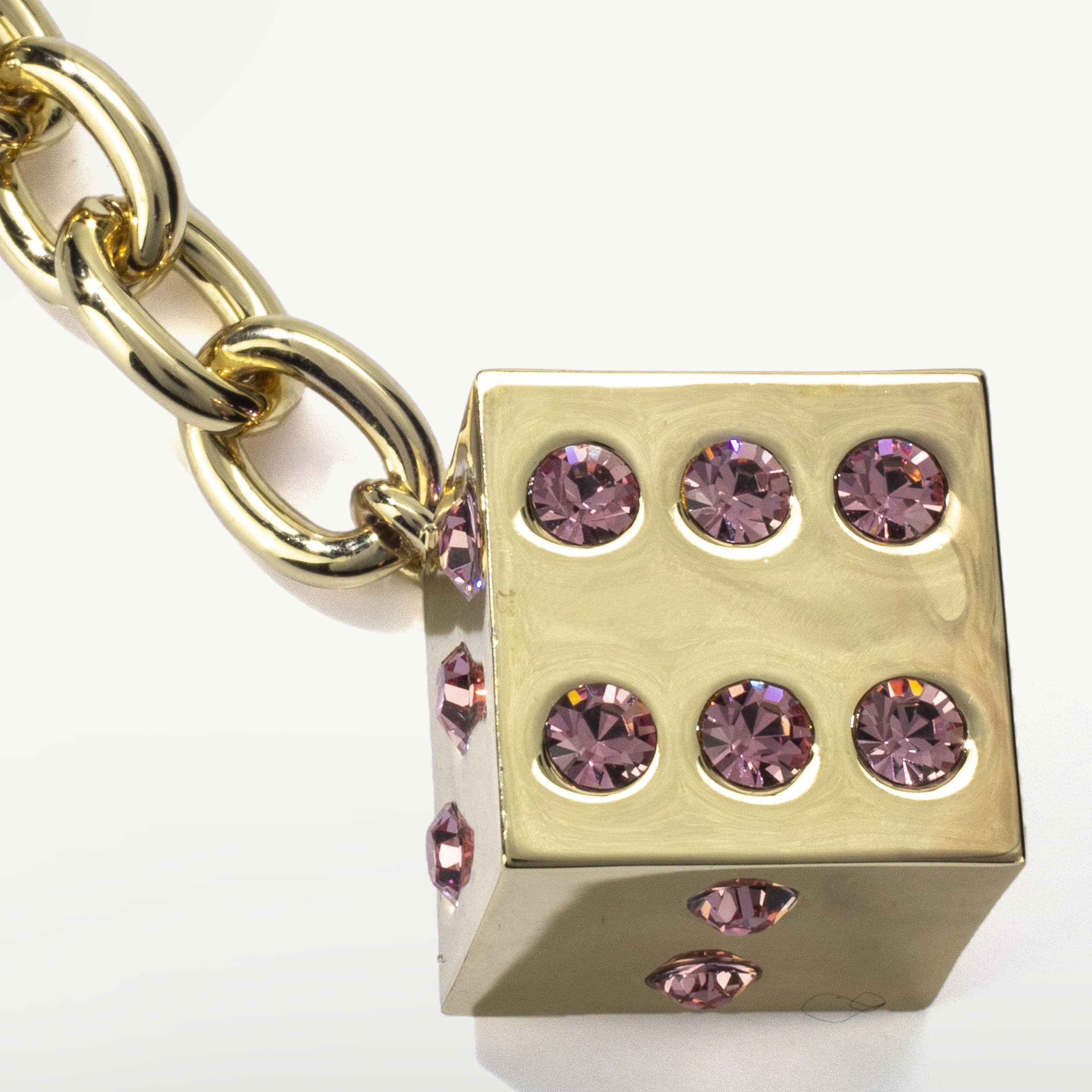 Kalifano Crystal Keychains Pink Dice with Gold Keychain made with Swarovski Crystals SKC-132