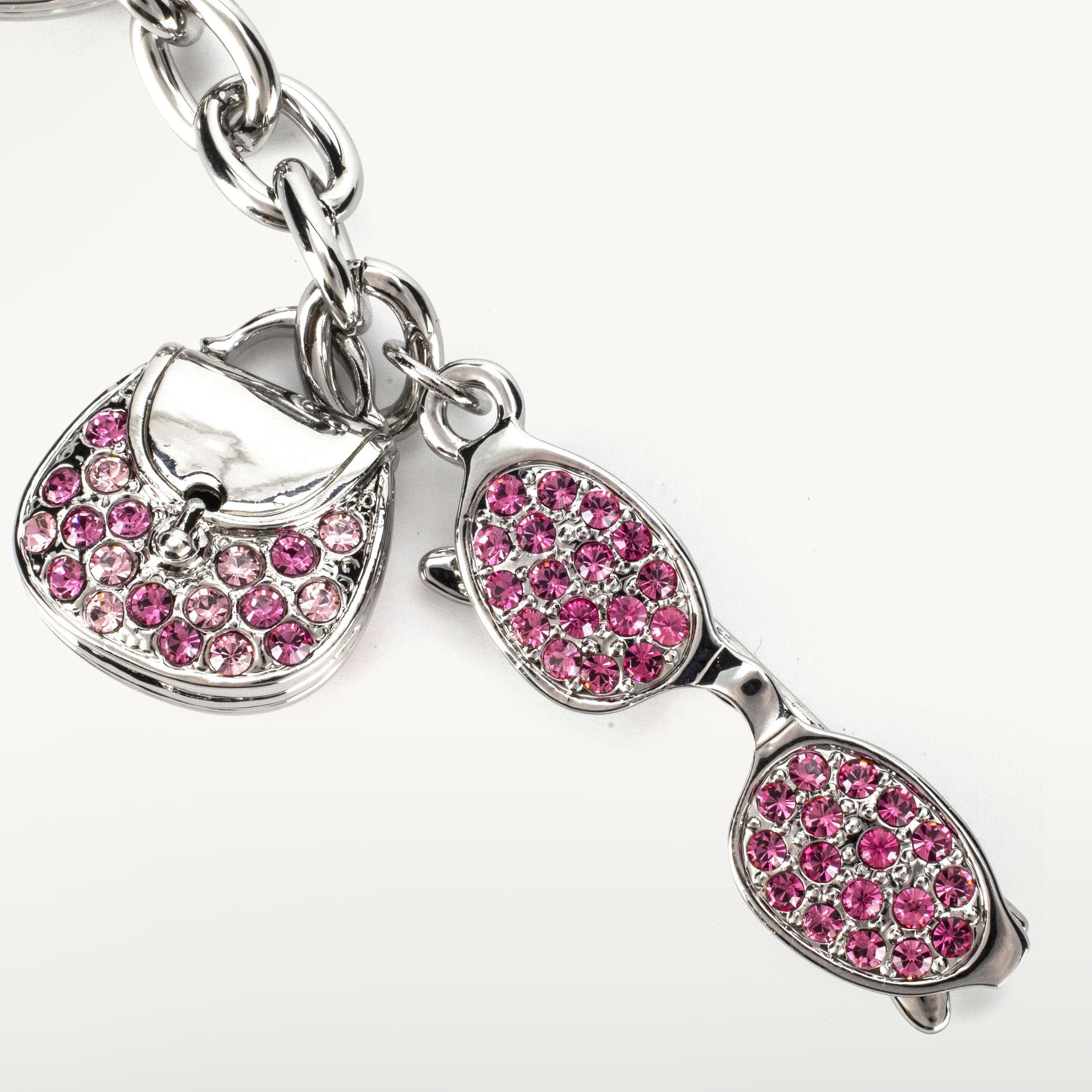 Kalifano Crystal Keychains Pink Glasses & Purse Keychain made with Swarovski Crystals SKC-035