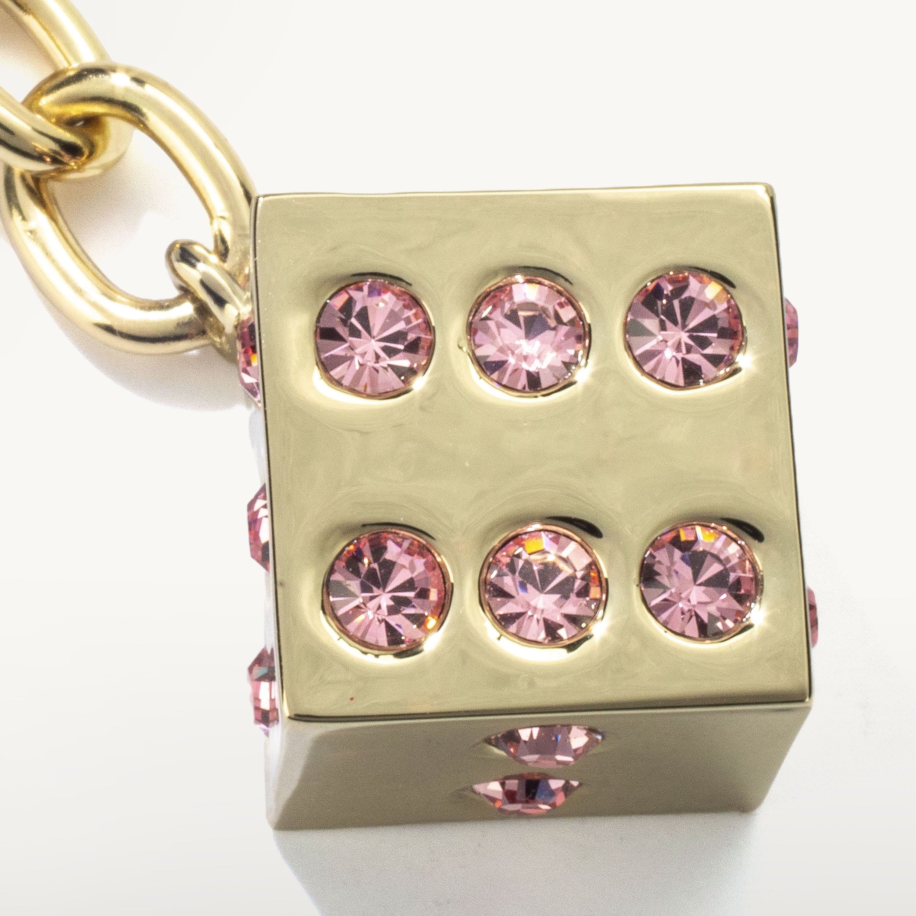Kalifano Crystal Keychains Pink LV Dice with Gold keychain made with Swarovski Crystals SKC-135