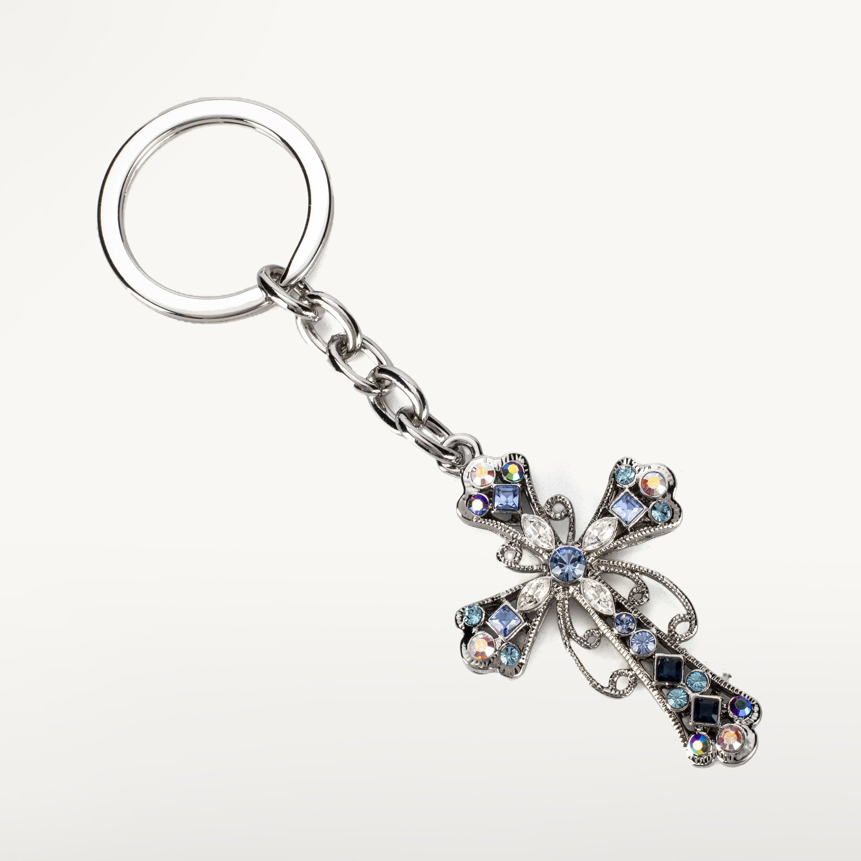Kalifano Crystal Keychains Sapphire Cross Keychain made with Swarovski Crystals SKC-085