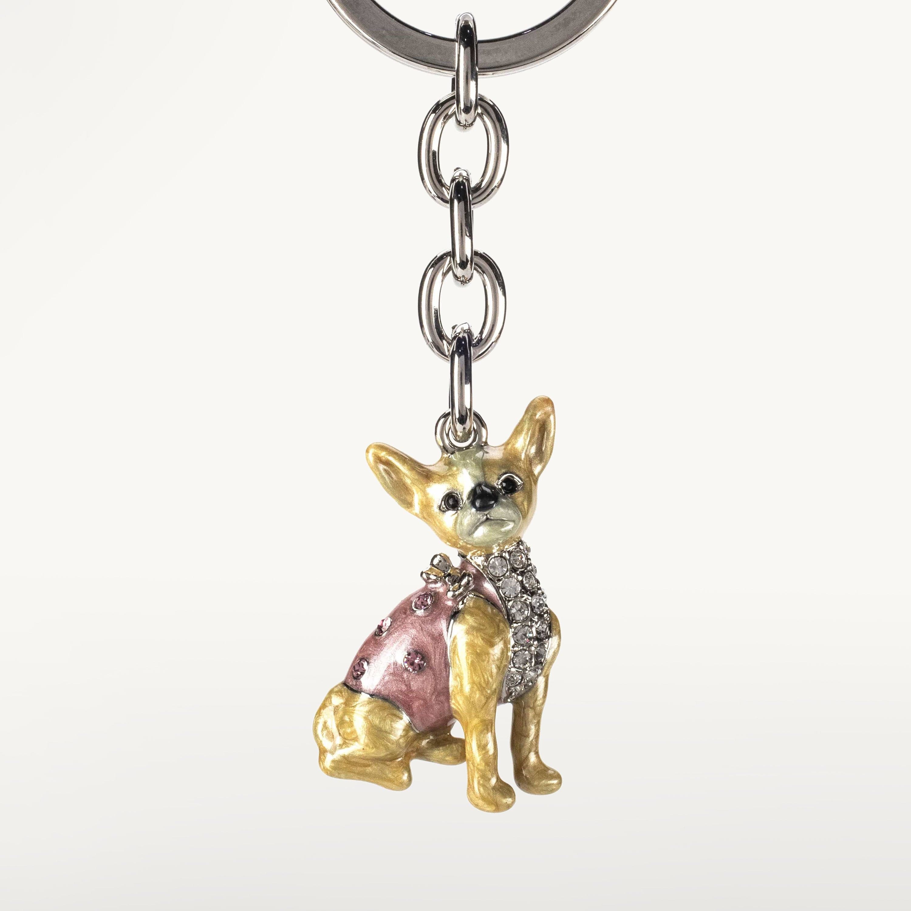 White Chihuahua Keychain made with Swarovski Crystals