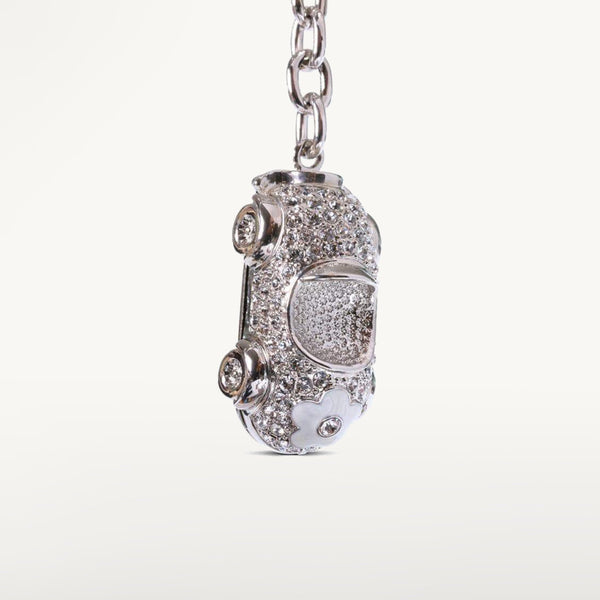 White Flower Car Keychain made with Swarovski Crystals