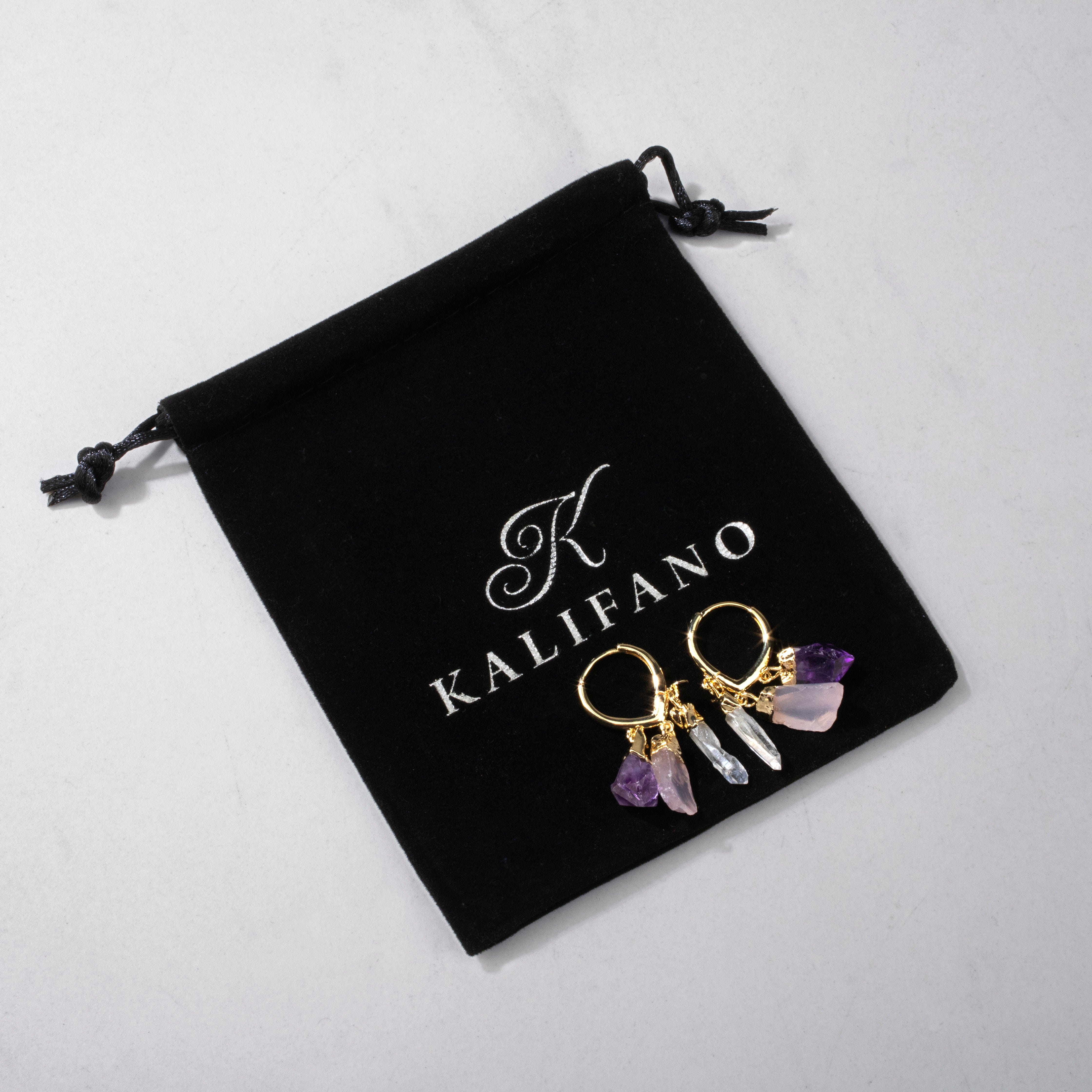KALIFANO Earrings Amethyst, Rose Quartz, and Quartz Hoop Earrings CJE-1546-AM+CT+QZ