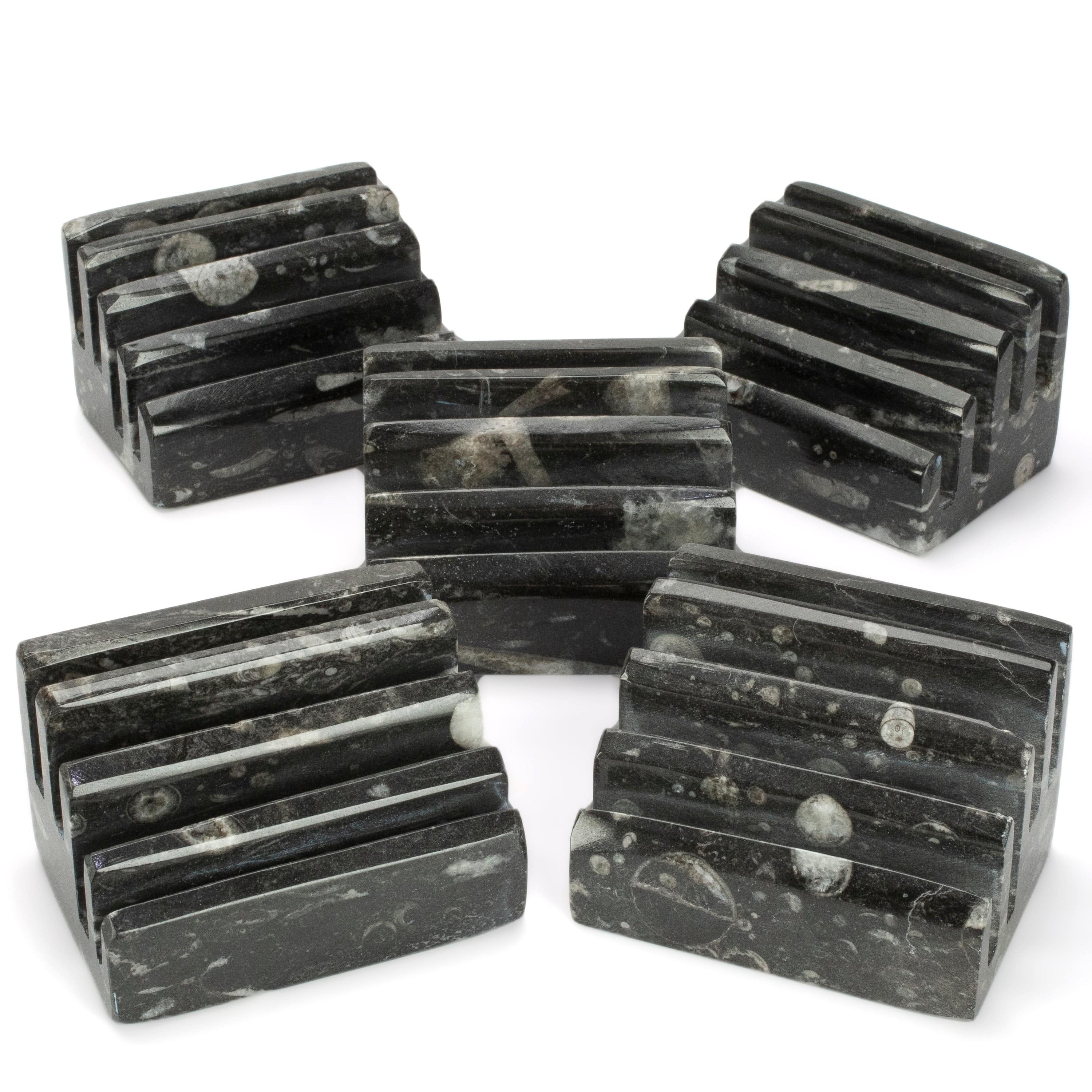 Kalifano Fossils & Minerals Four Tier Orthoceras Business Card Holder from Morocco ORBCH140