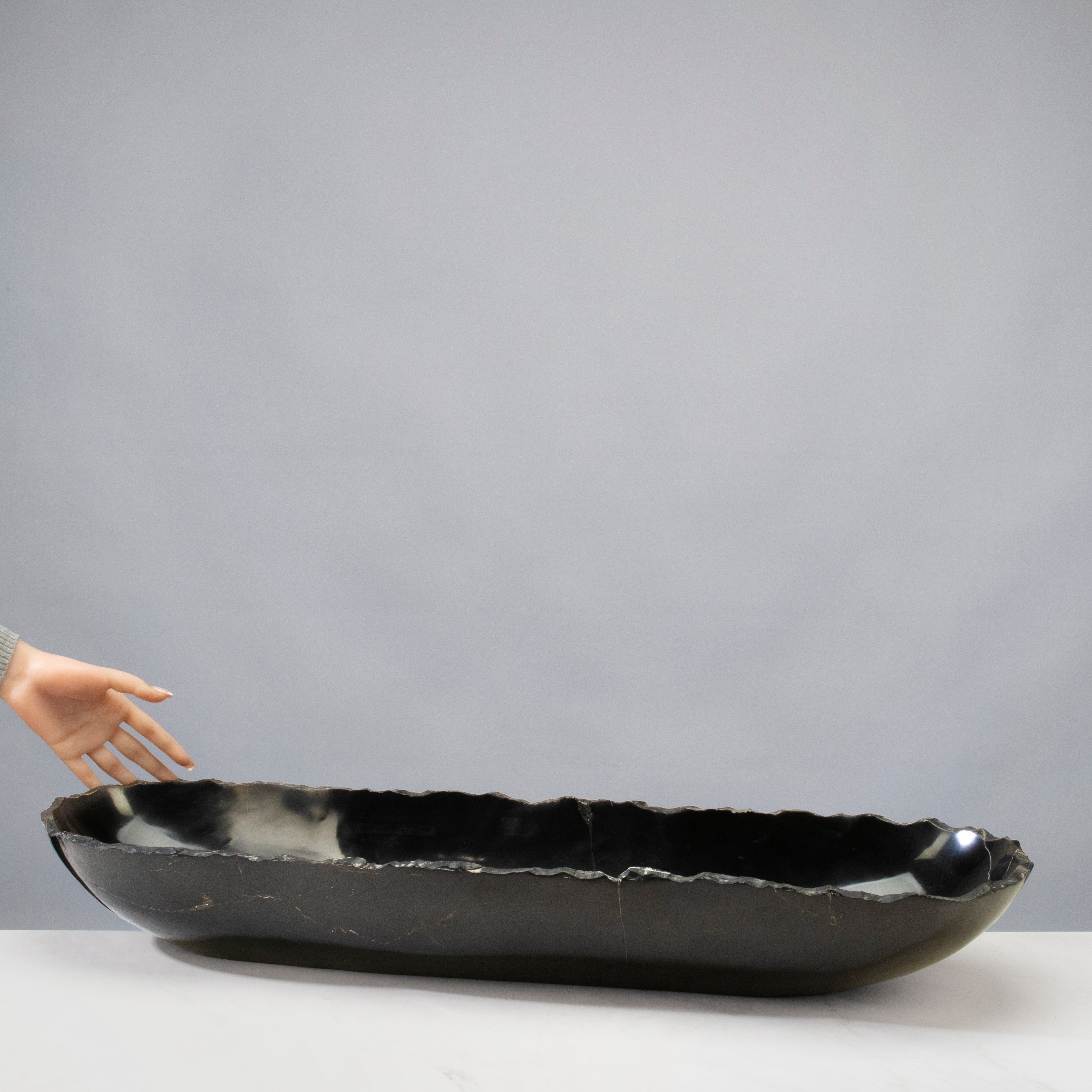 Kalifano Gemstone Bowl Black Onyx Canoe Bowl - 31 in BOX7800.006