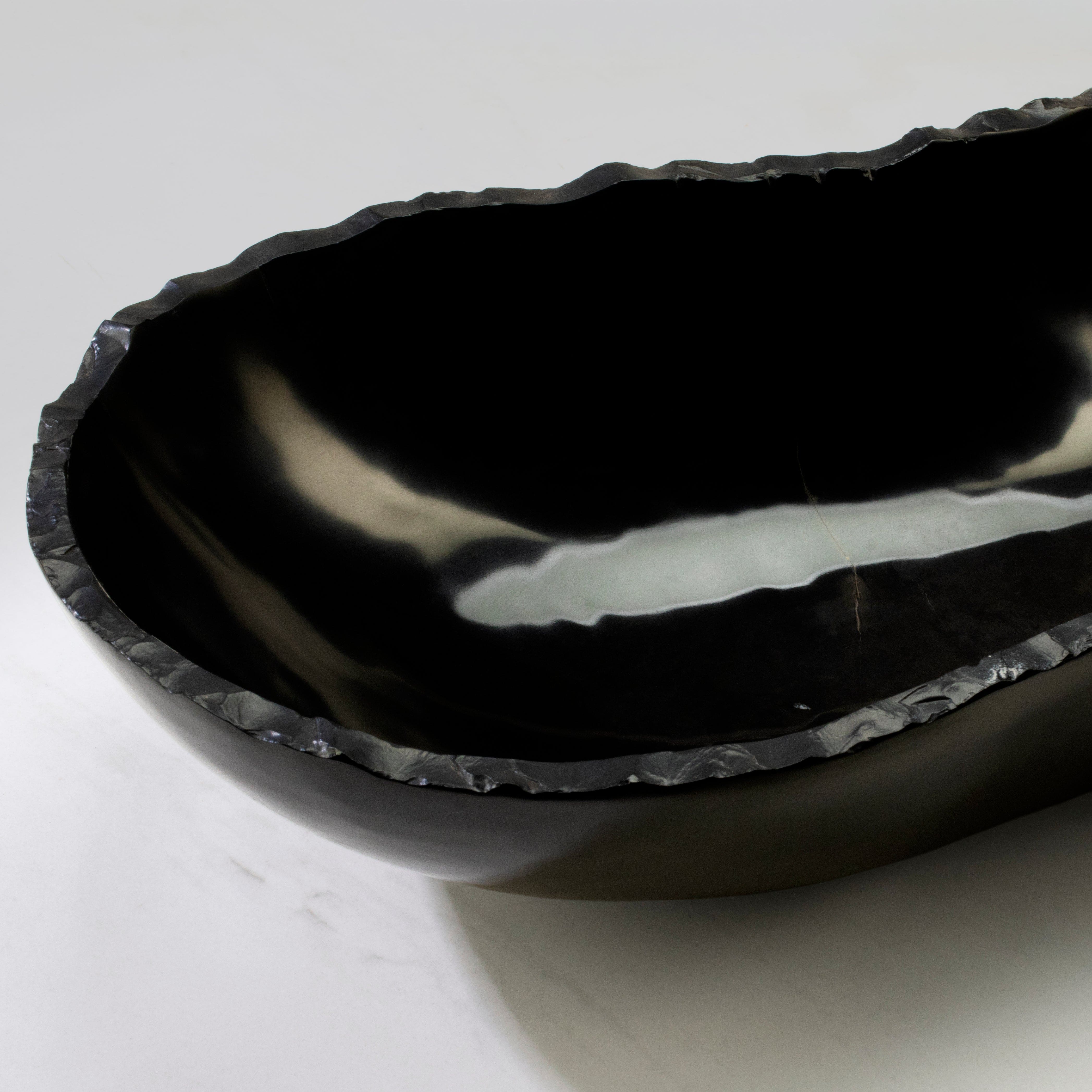 Kalifano Gemstone Bowl Black Onyx Canoe Bowl - 31 in BOX7800.014