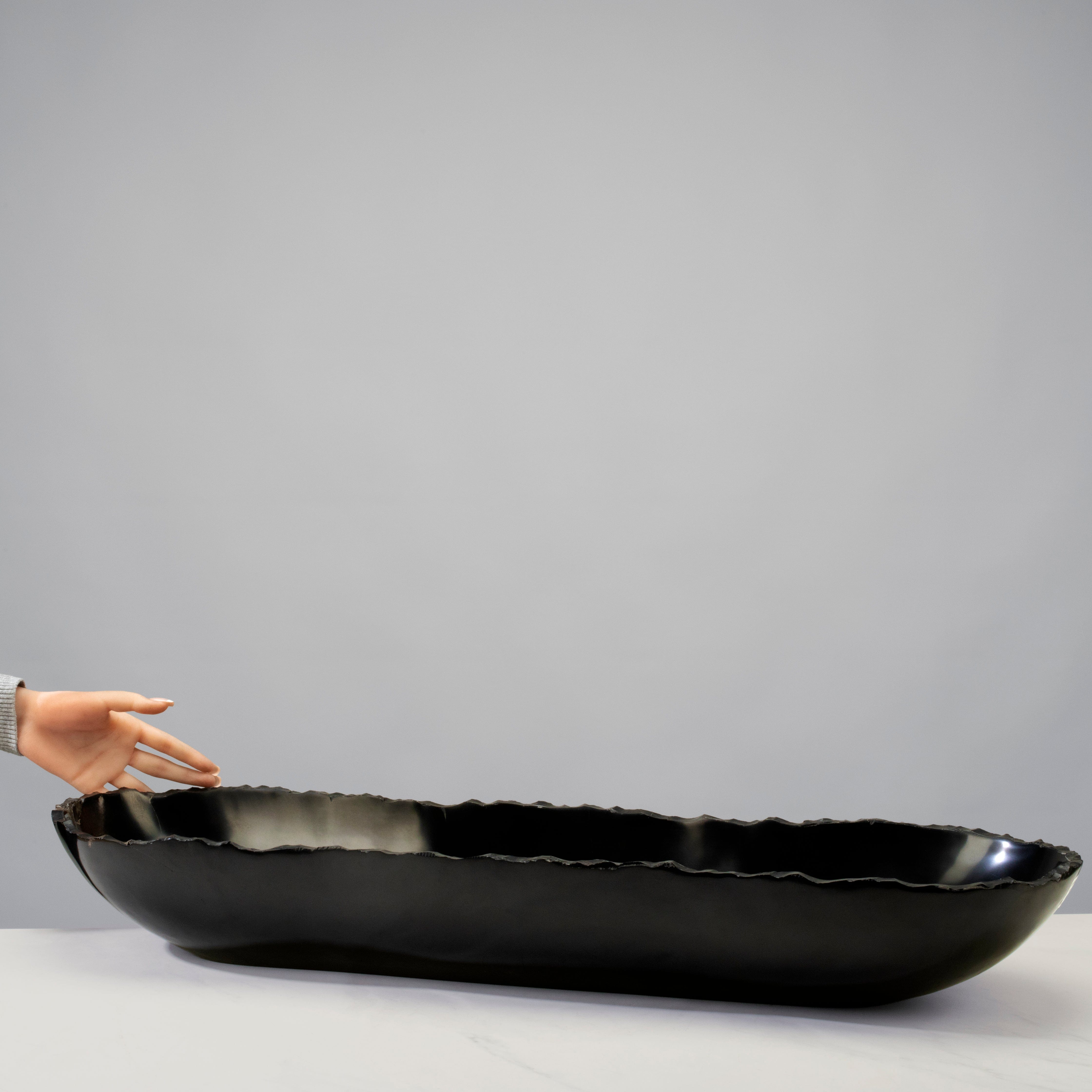 Kalifano Gemstone Bowl Black Onyx Canoe Bowl - 31 in BOX7800.014