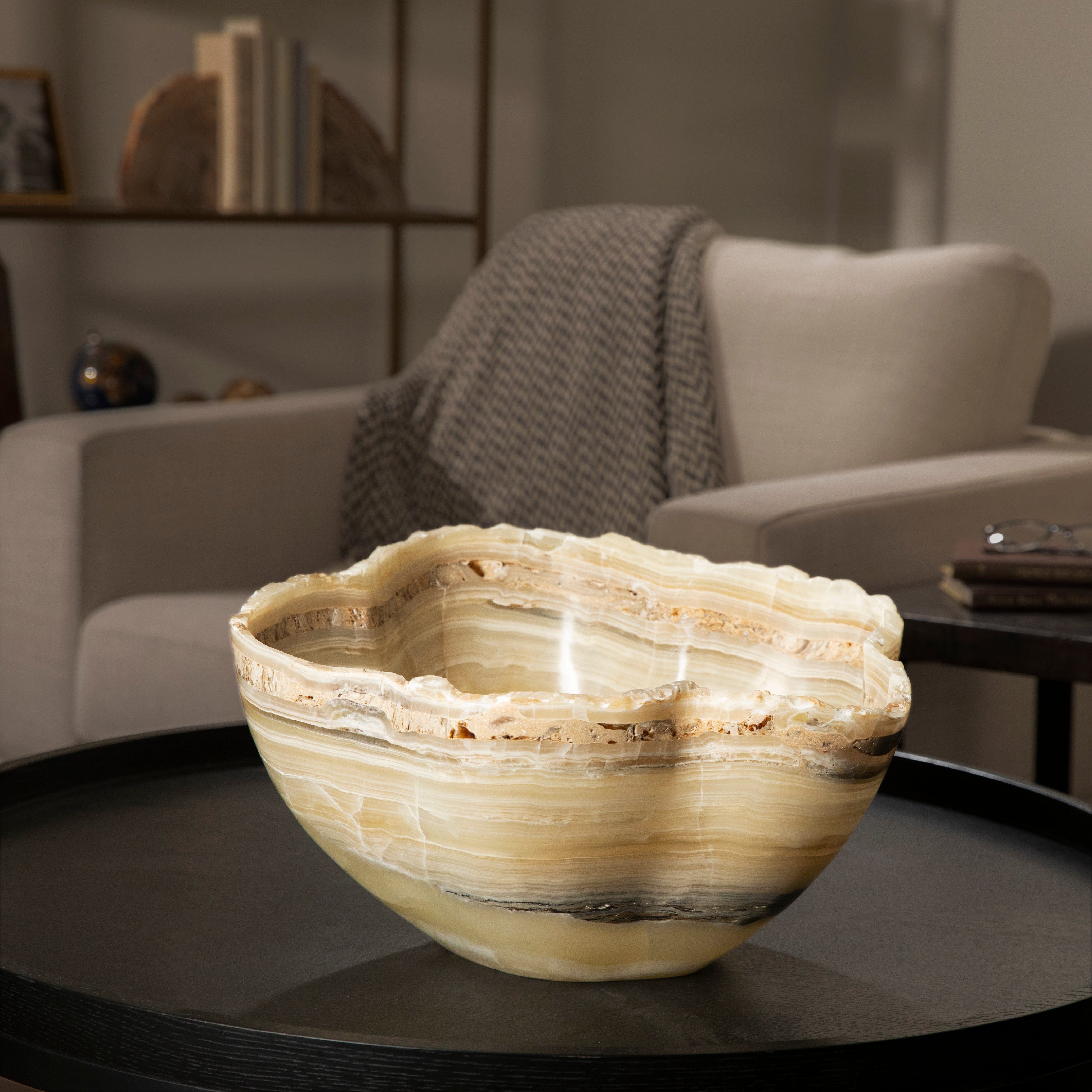 Kalifano Gemstone Bowl Grey Onyx Bowl - 17 in BOX10400.002