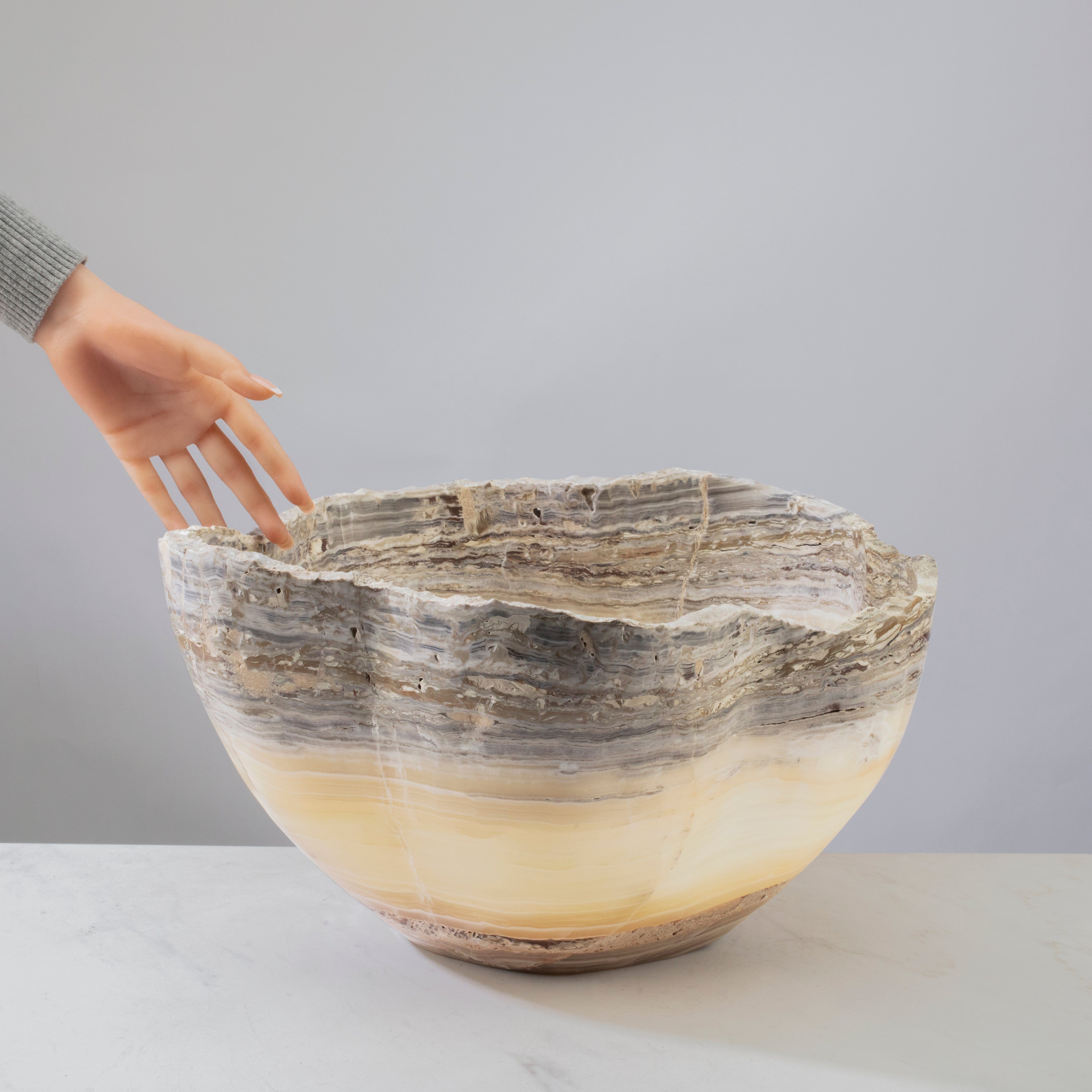 Kalifano Gemstone Bowl Grey Onyx Bowl - 17 in BOX9600.004