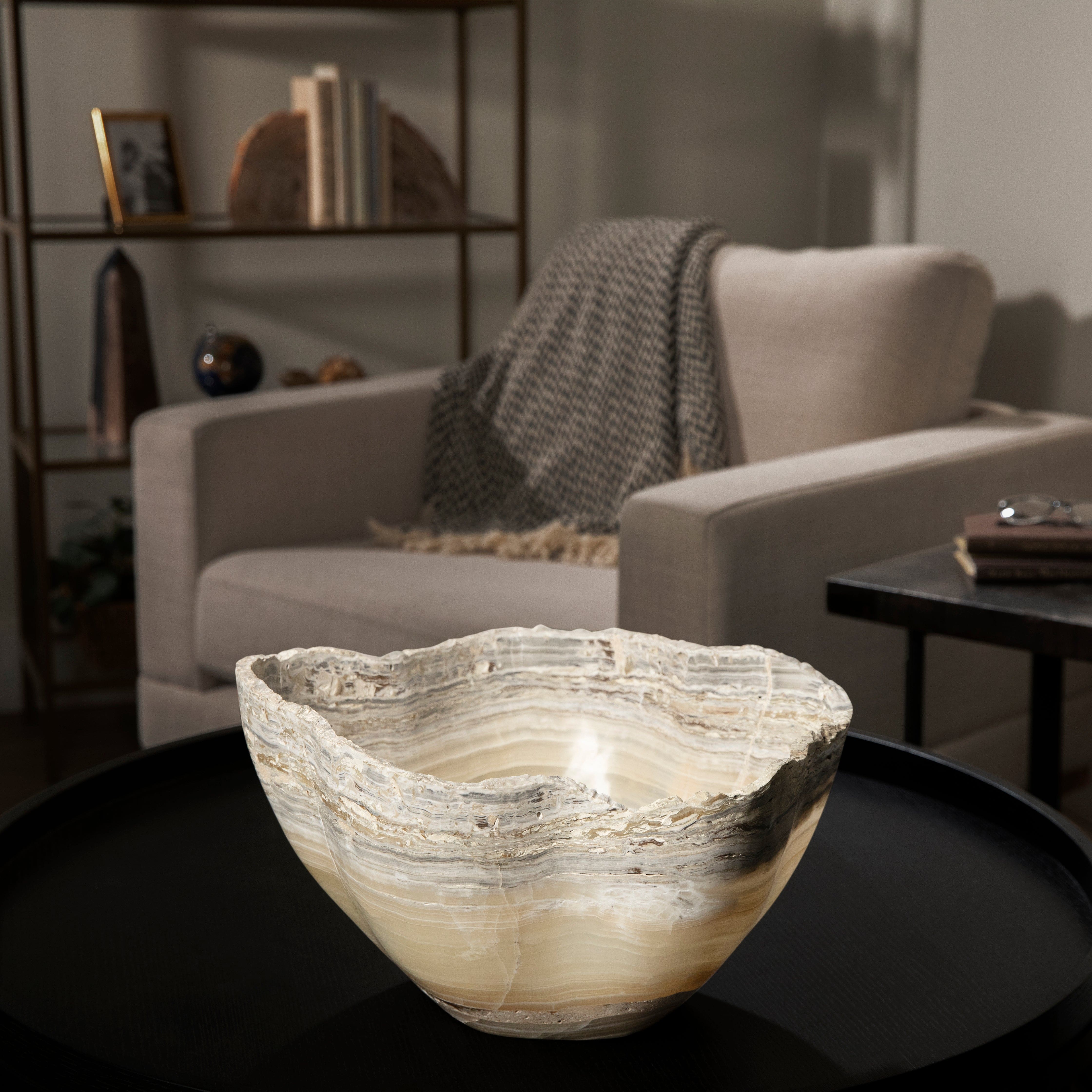 Kalifano Gemstone Bowl Grey Onyx Bowl - 17 in BOX9600.004
