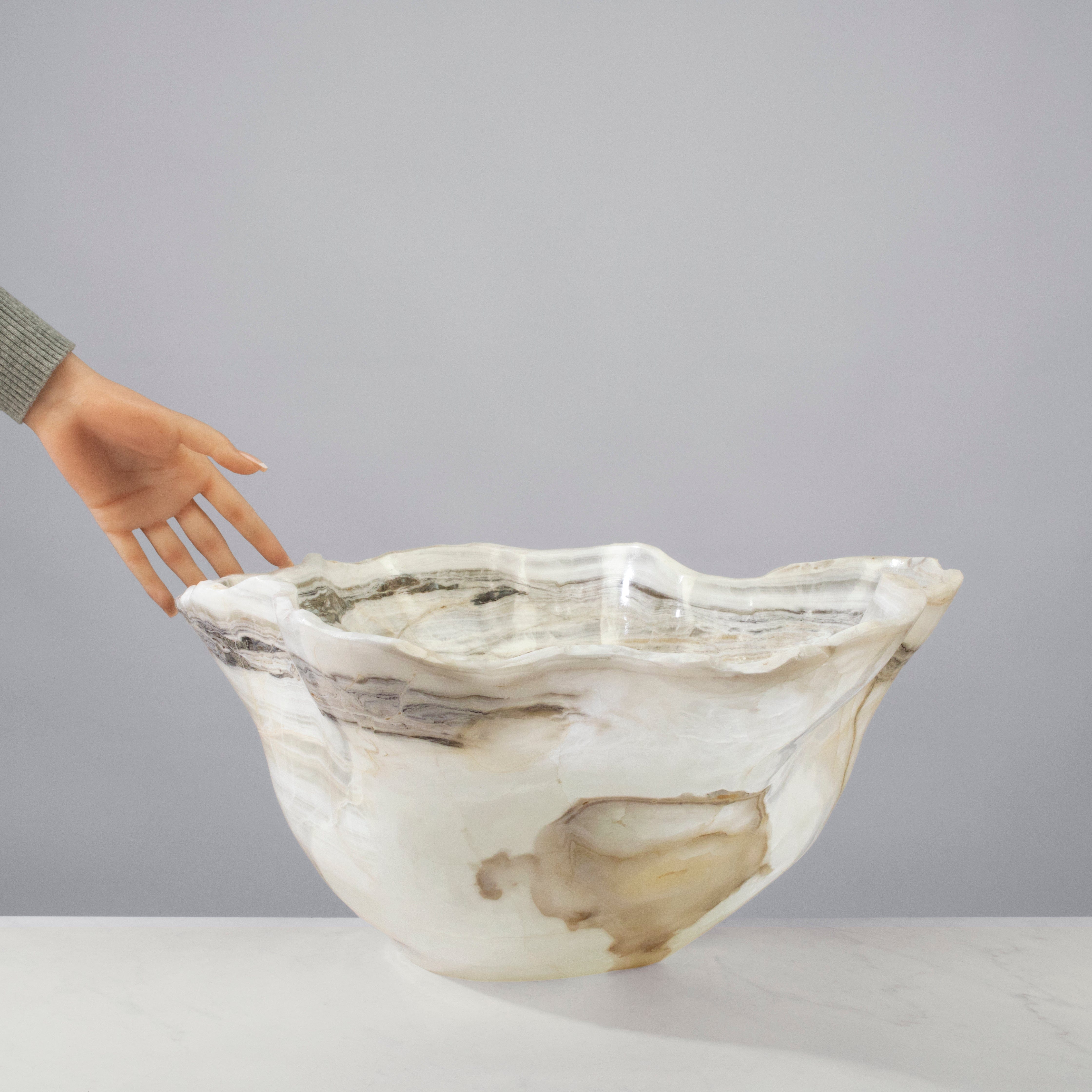 Kalifano Gemstone Bowl White Onyx Bowl - 19 in BOX138000.001