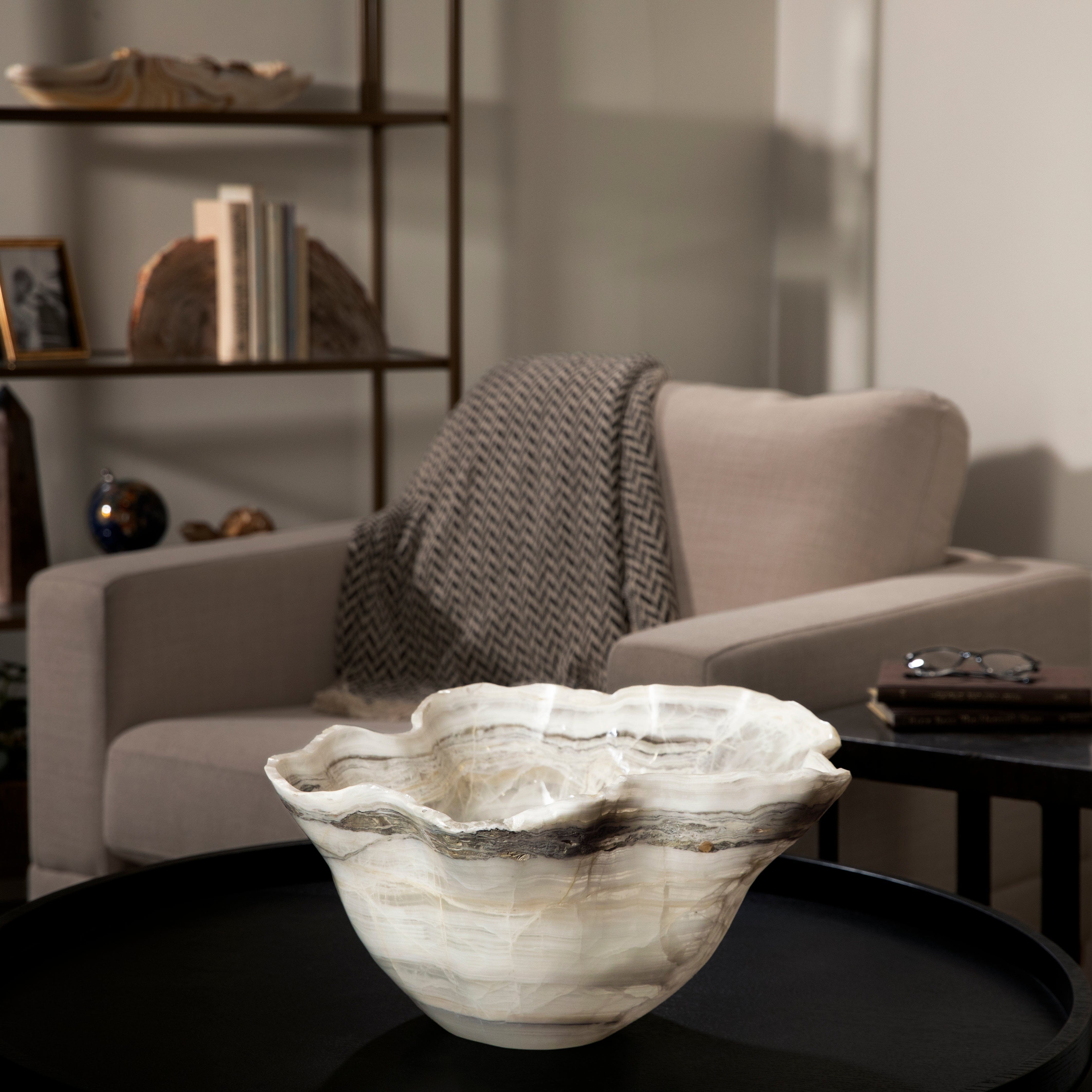 Kalifano Gemstone Bowl White Onyx Bowl - 19 in BOX138000.001