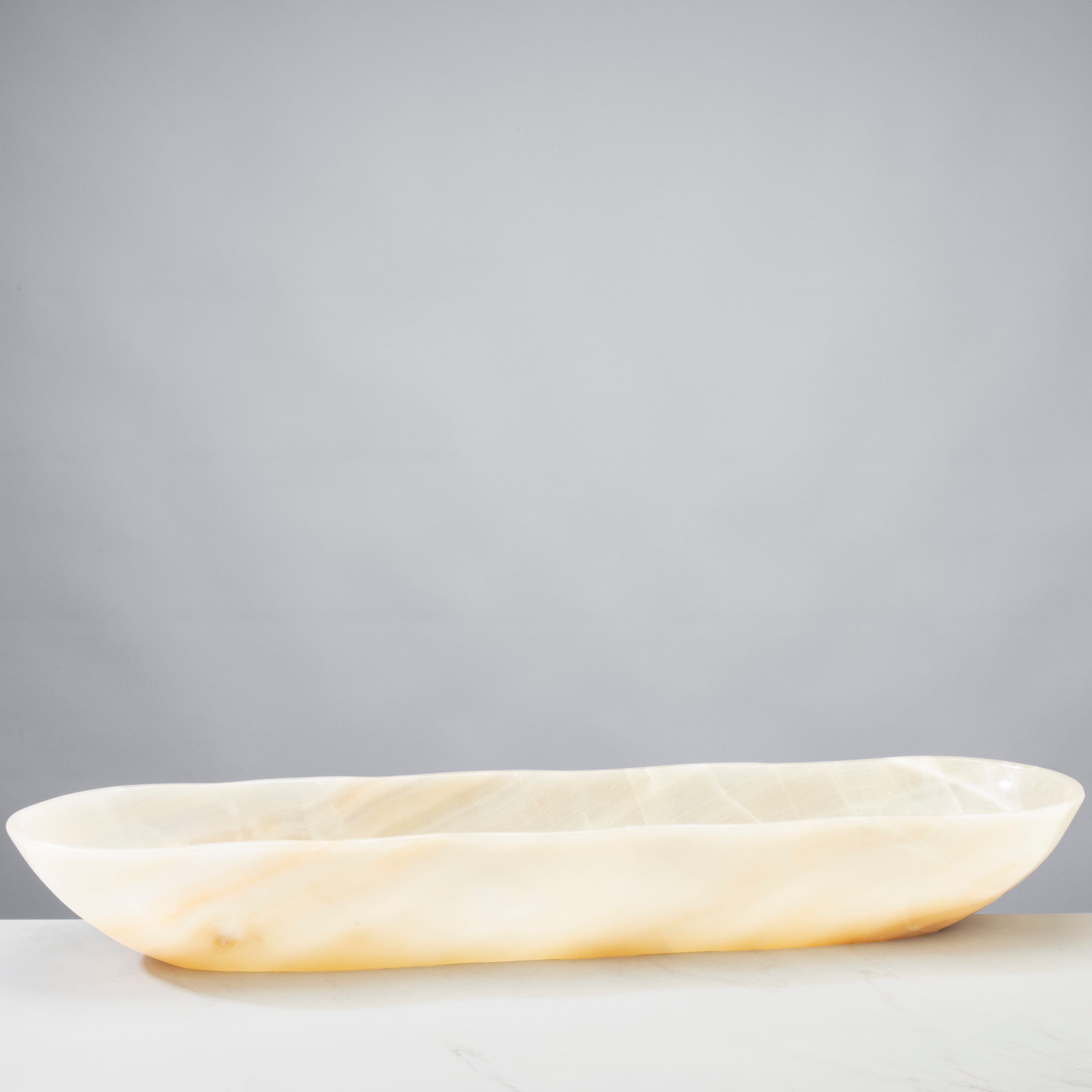 Kalifano Gemstone Bowl White Onyx Canoe Bowl - 31 in BOX4800.001