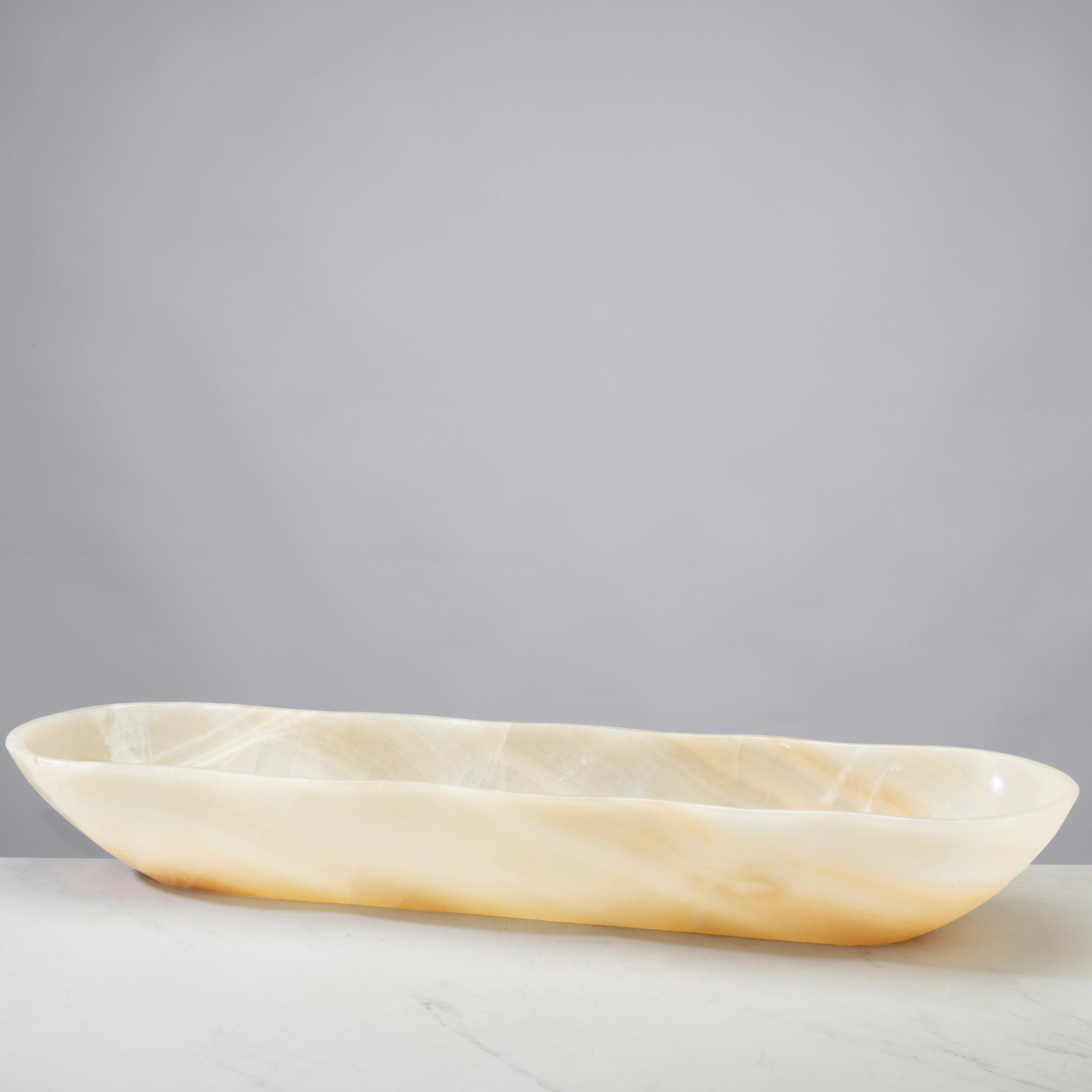 Kalifano Gemstone Bowl White Onyx Canoe Bowl - 31 in BOX4800.001