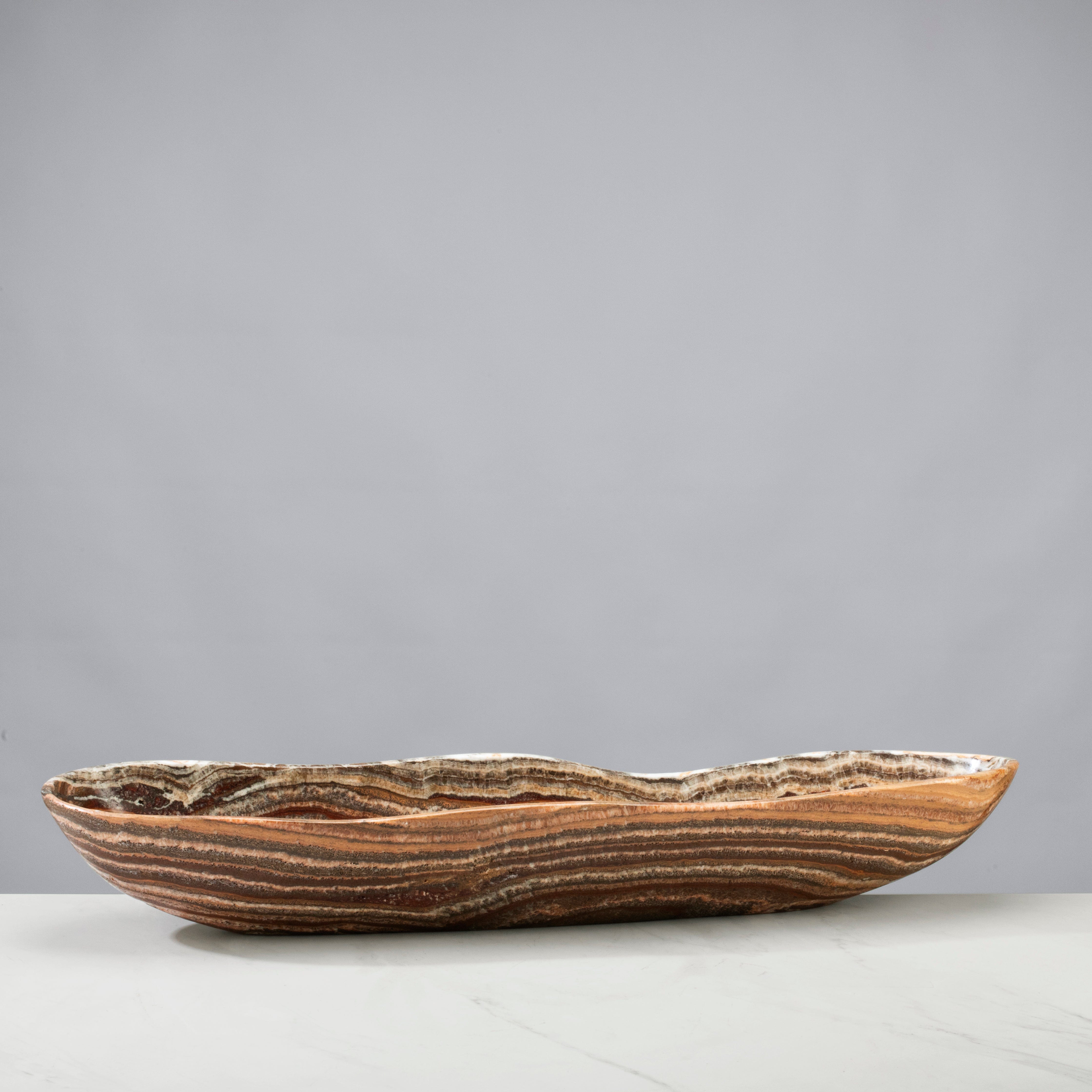 Kalifano Gemstone Bowl Zebra Onyx Canoe Bowl - 31 in BOX7800.009