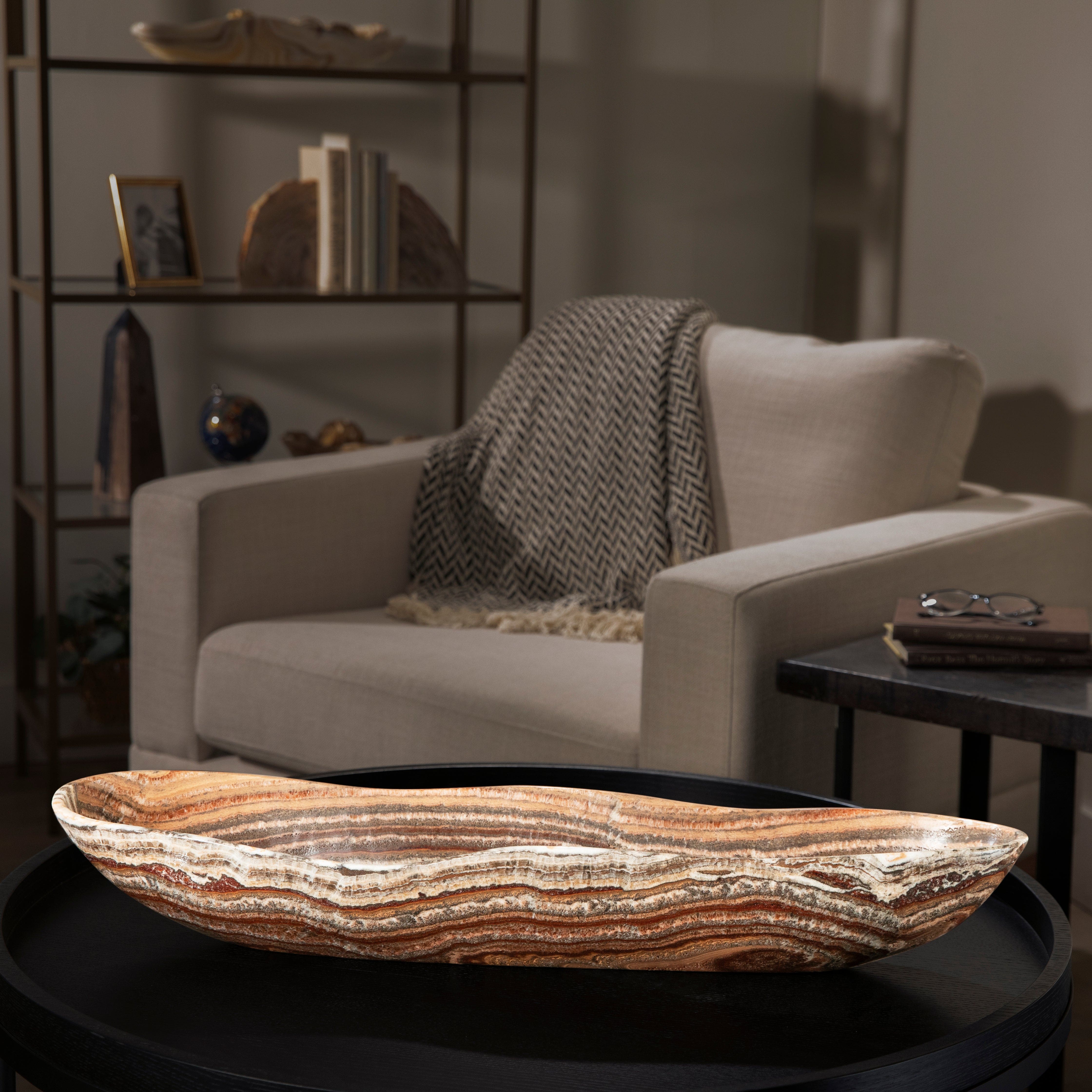 Kalifano Gemstone Bowl Zebra Onyx Canoe Bowl - 31 in BOX7800.009