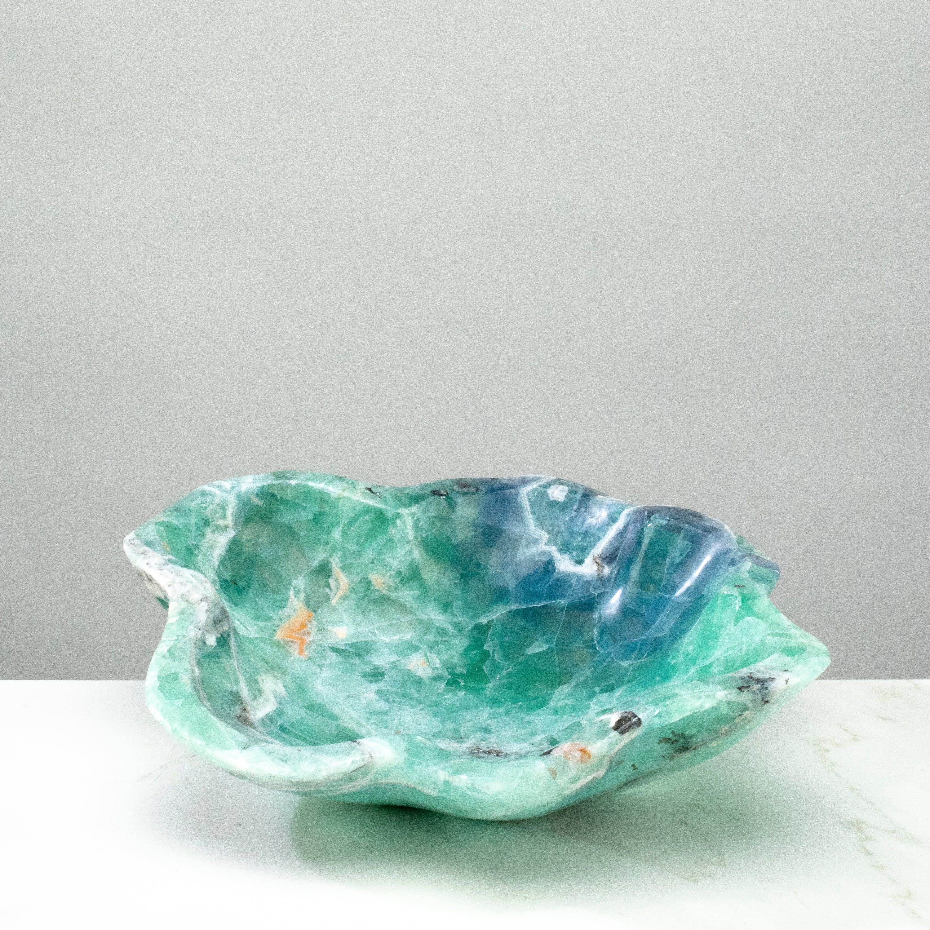 KALIFANO Gemstone Bowls Natural Blue / Green Fluorite Bowl 13" BFL6800.001