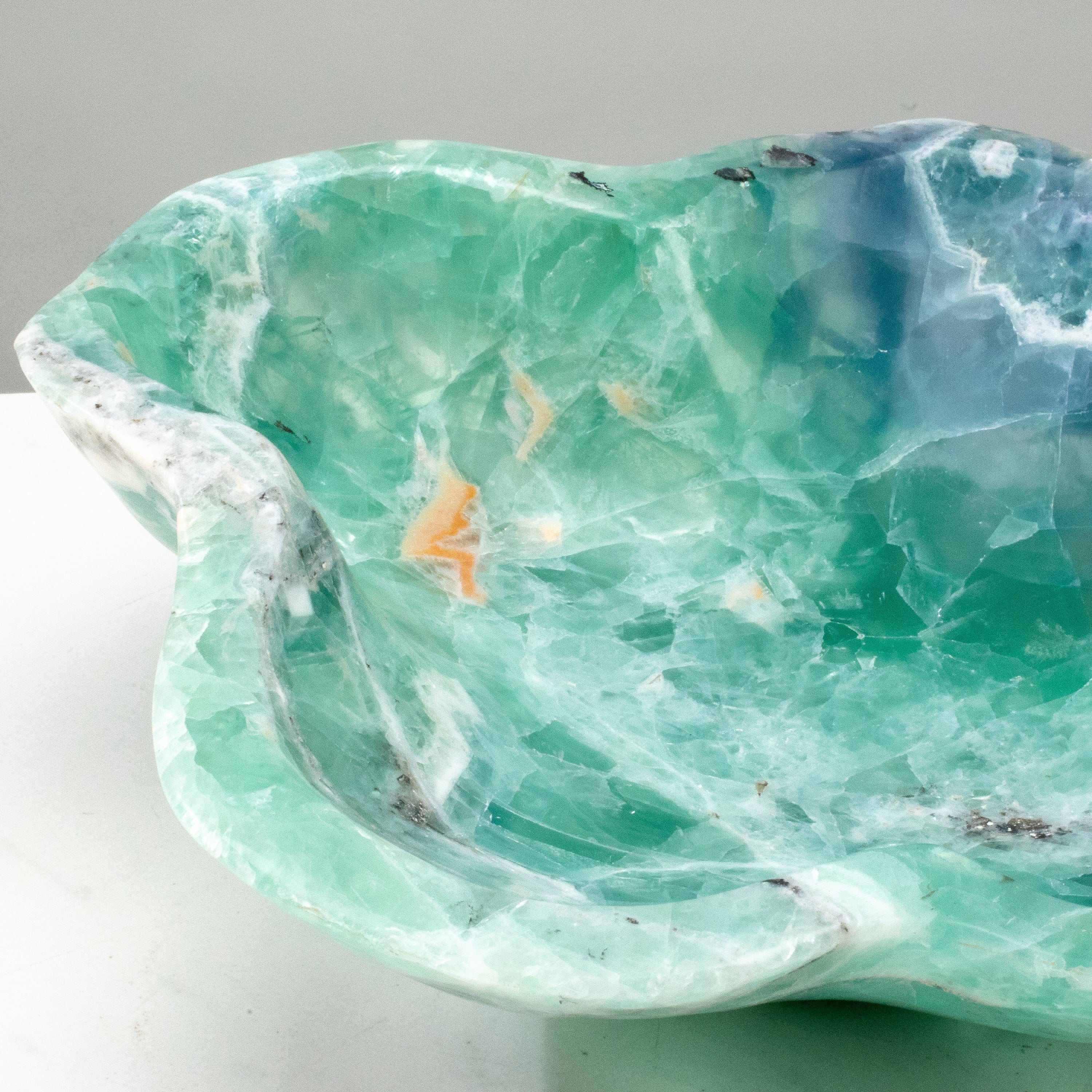 KALIFANO Gemstone Bowls Natural Blue / Green Fluorite Bowl 13" BFL6800.001