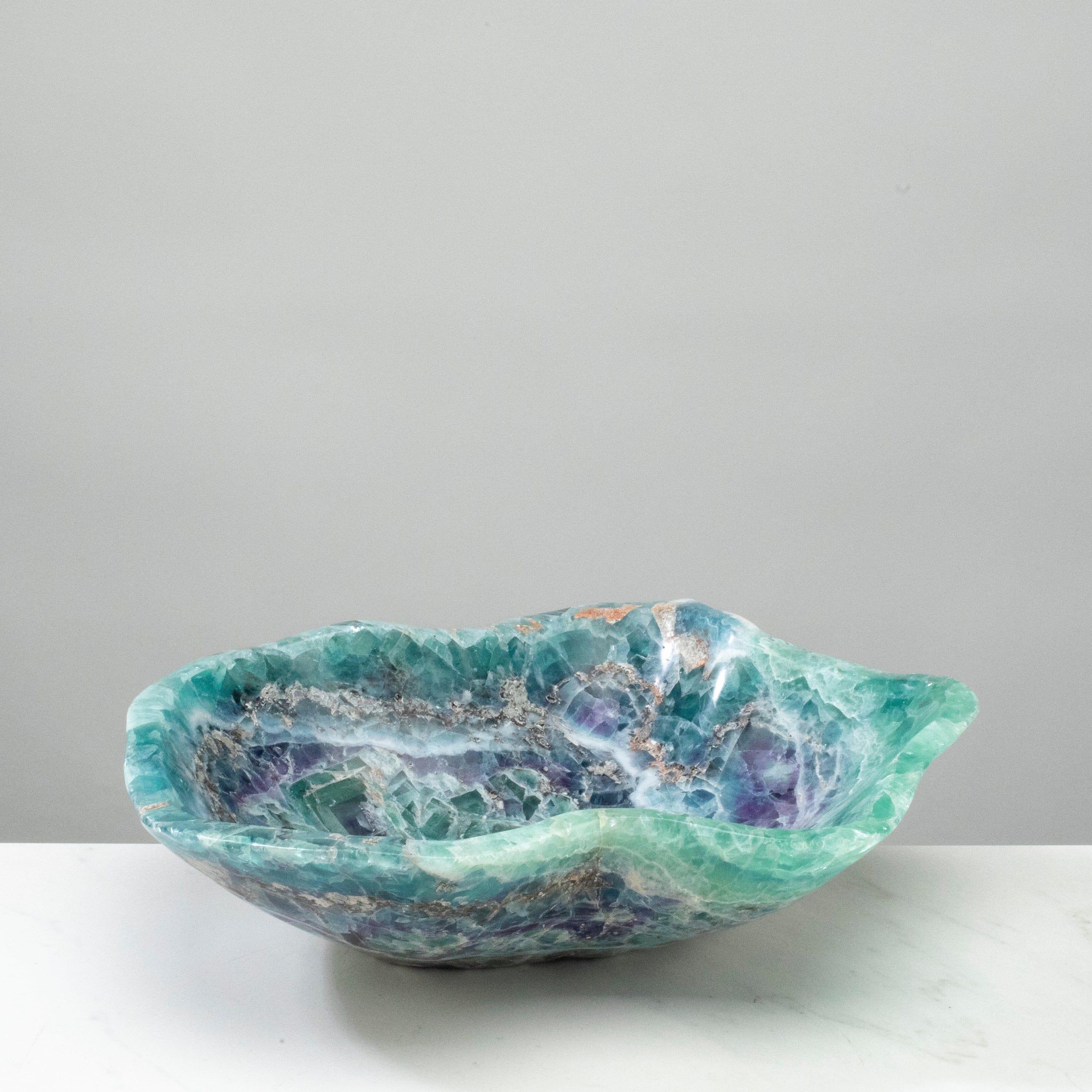 KALIFANO Gemstone Bowls Natural Blue / Green Fluorite Bowl 13" BFL7600.001