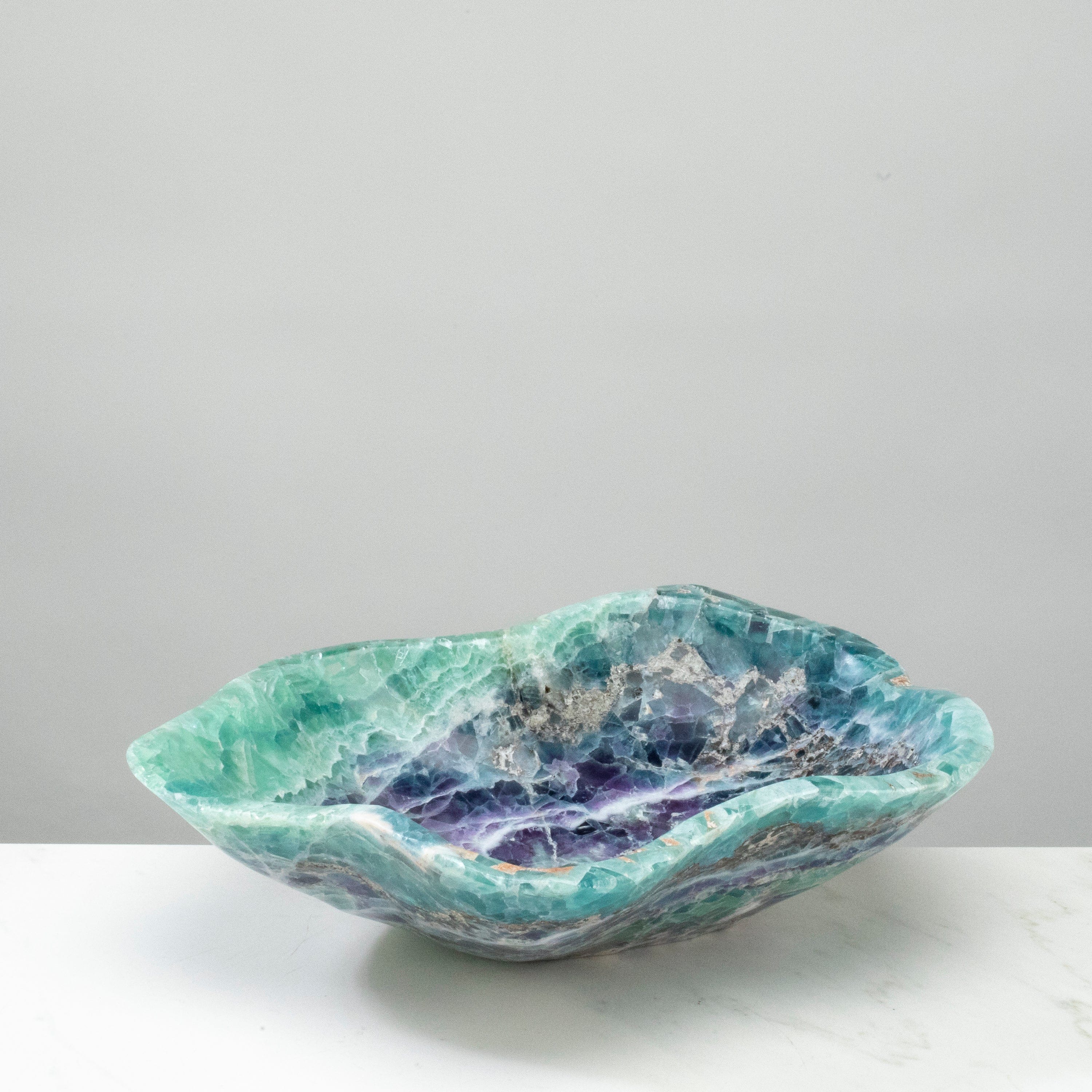 KALIFANO Gemstone Bowls Natural Blue / Green Fluorite Bowl 13" BFL7600.001