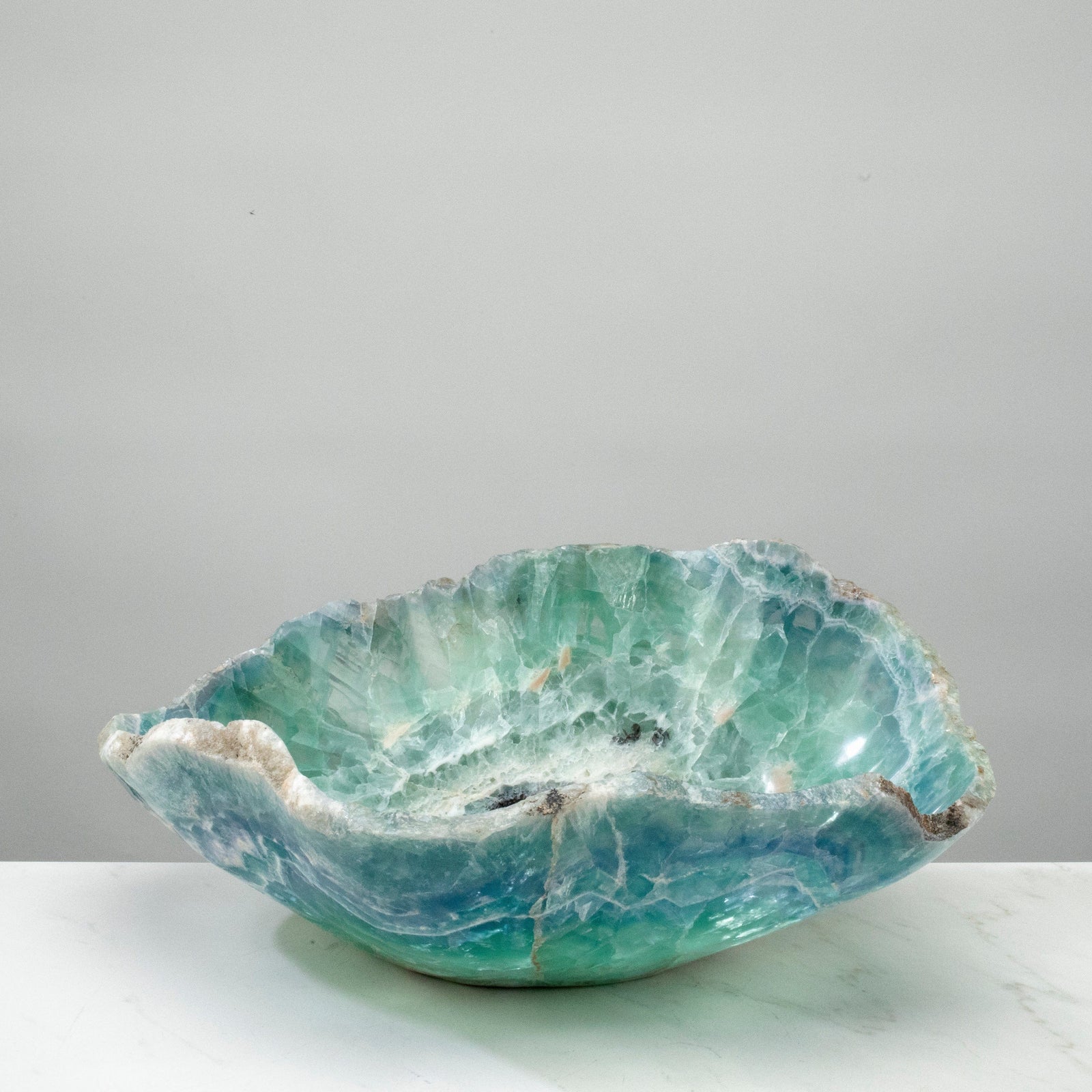 KALIFANO Gemstone Bowls Natural Blue / Green Fluorite Bowl 16" BFL7400.001