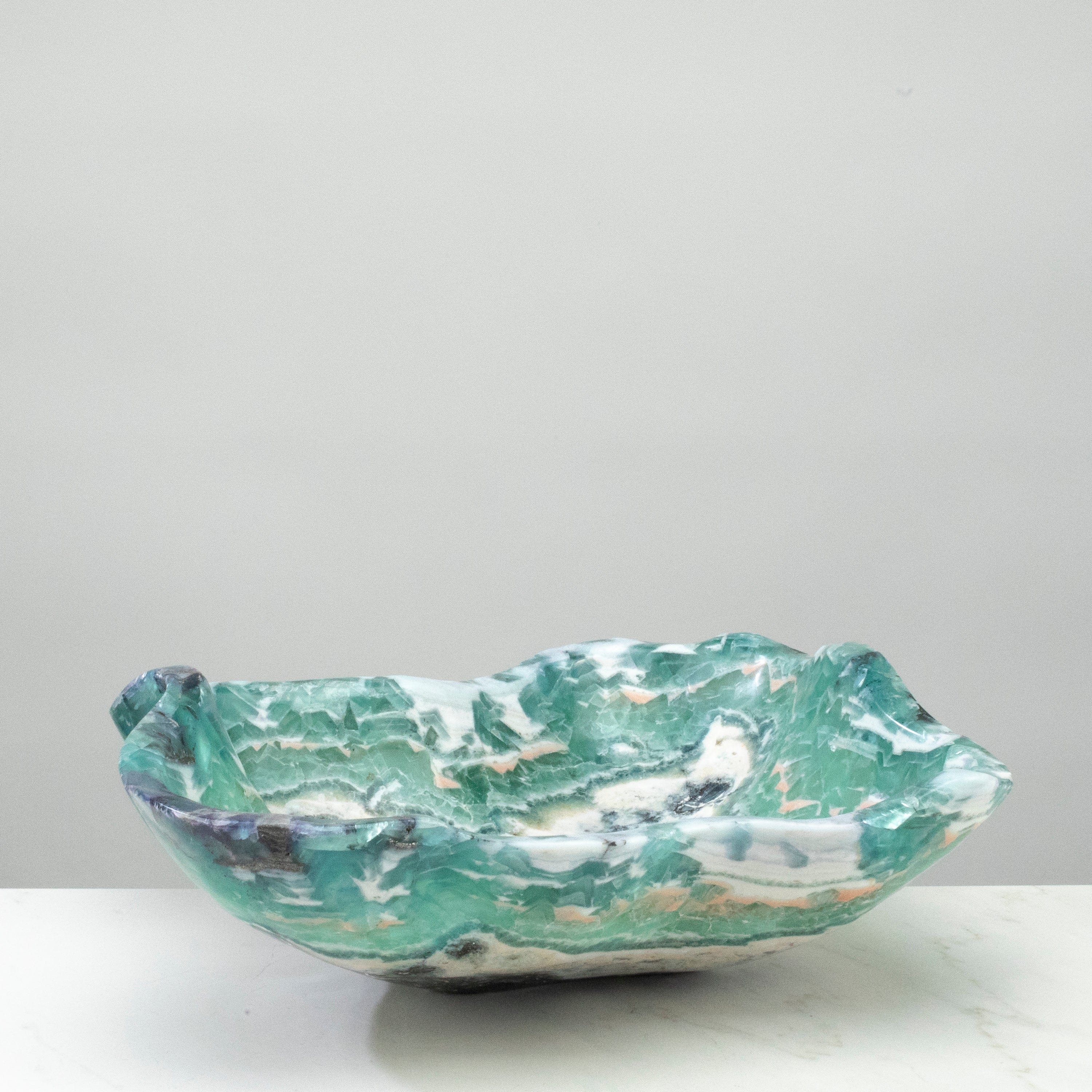 KALIFANO Gemstone Bowls Natural Blue / Green Fluorite Bowl 16" BFL8000.003