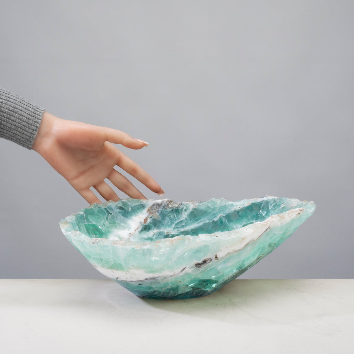 KALIFANO Gemstone Bowls Natural Green Fluorite Bowl 12" BFL7000.005