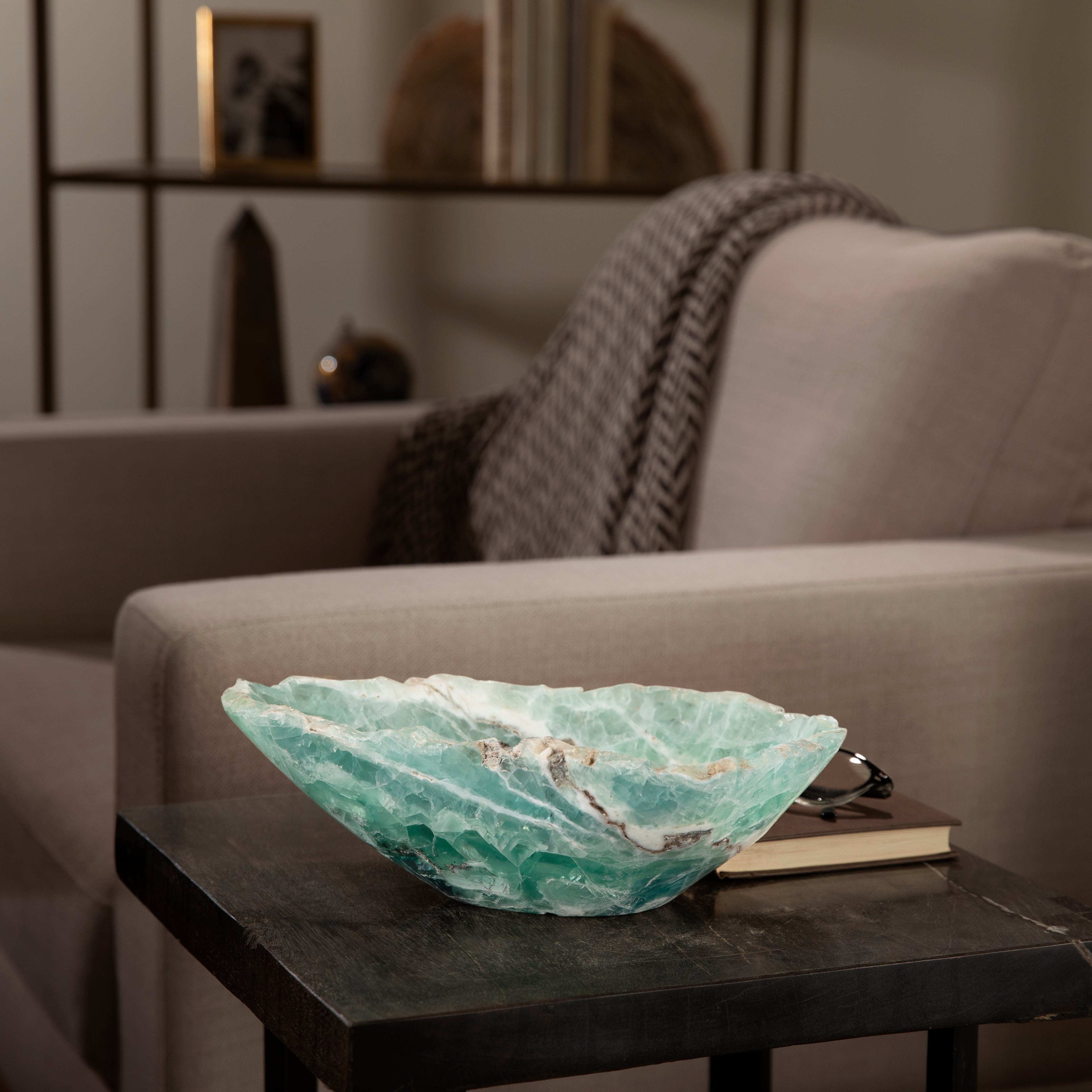 KALIFANO Gemstone Bowls Natural Green Fluorite Bowl 12" BFL7000.005