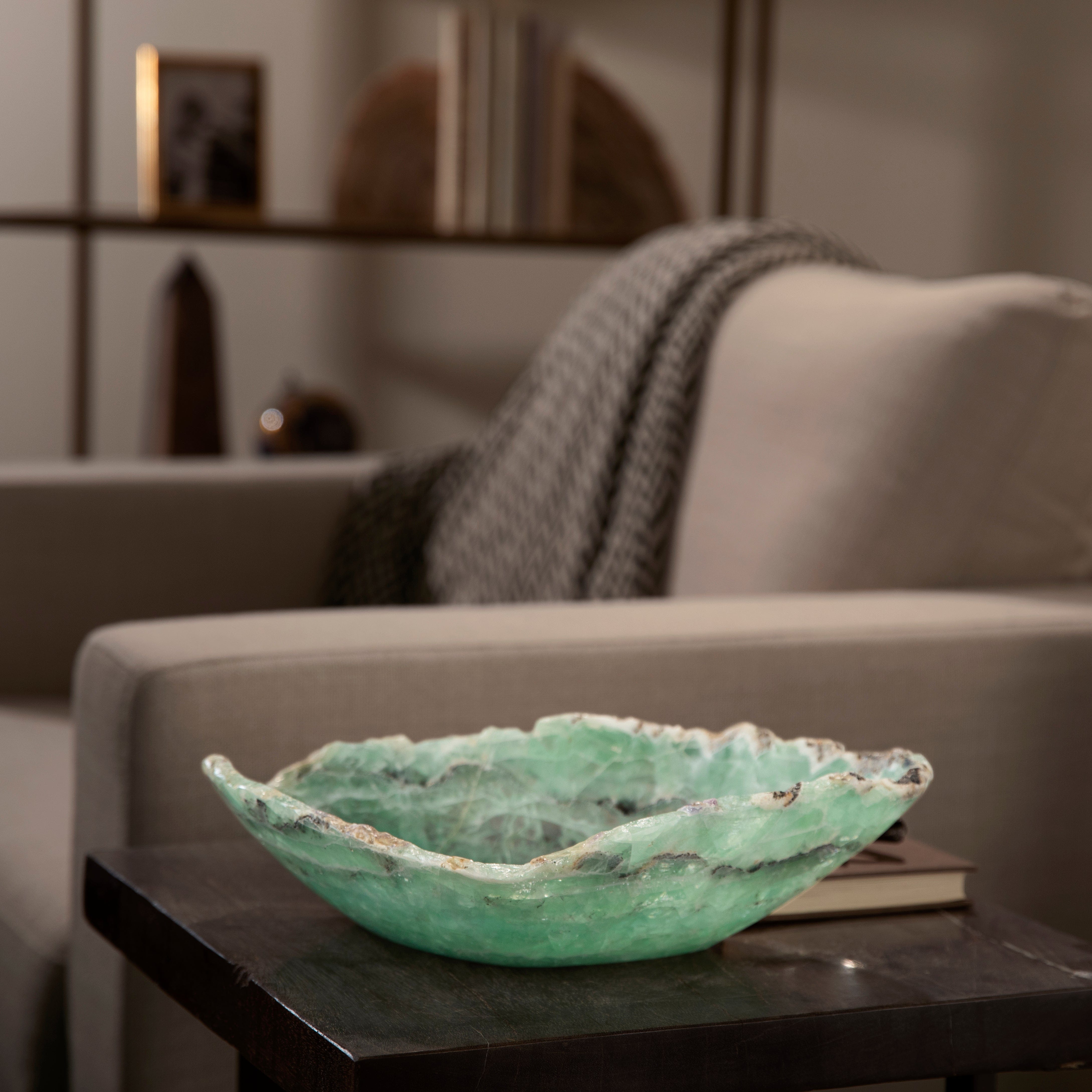 KALIFANO Gemstone Bowls Natural Green Fluorite Bowl 14" BFL8400.001