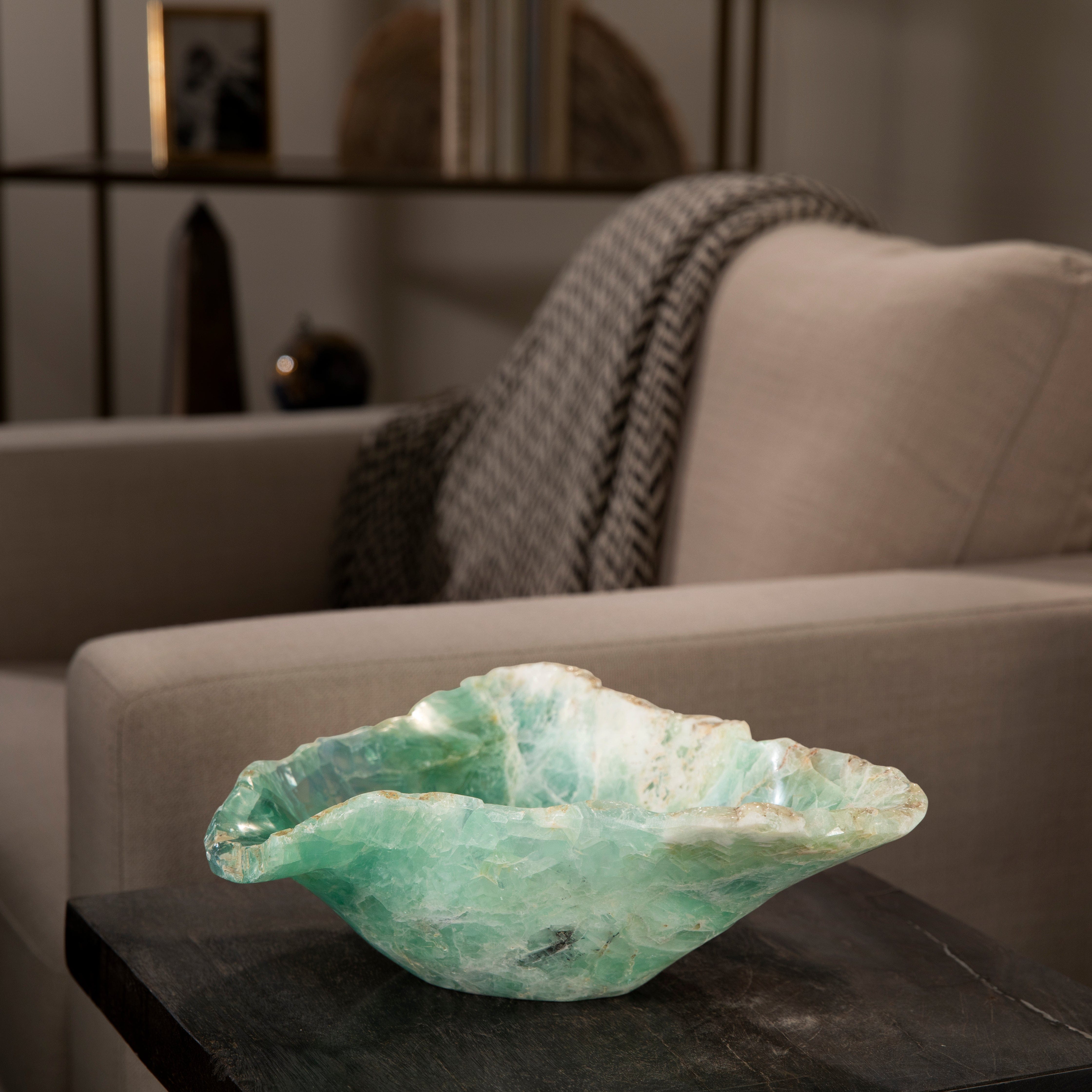 KALIFANO Gemstone Bowls Natural Green Fluorite Bowl 15" BFL8400.002