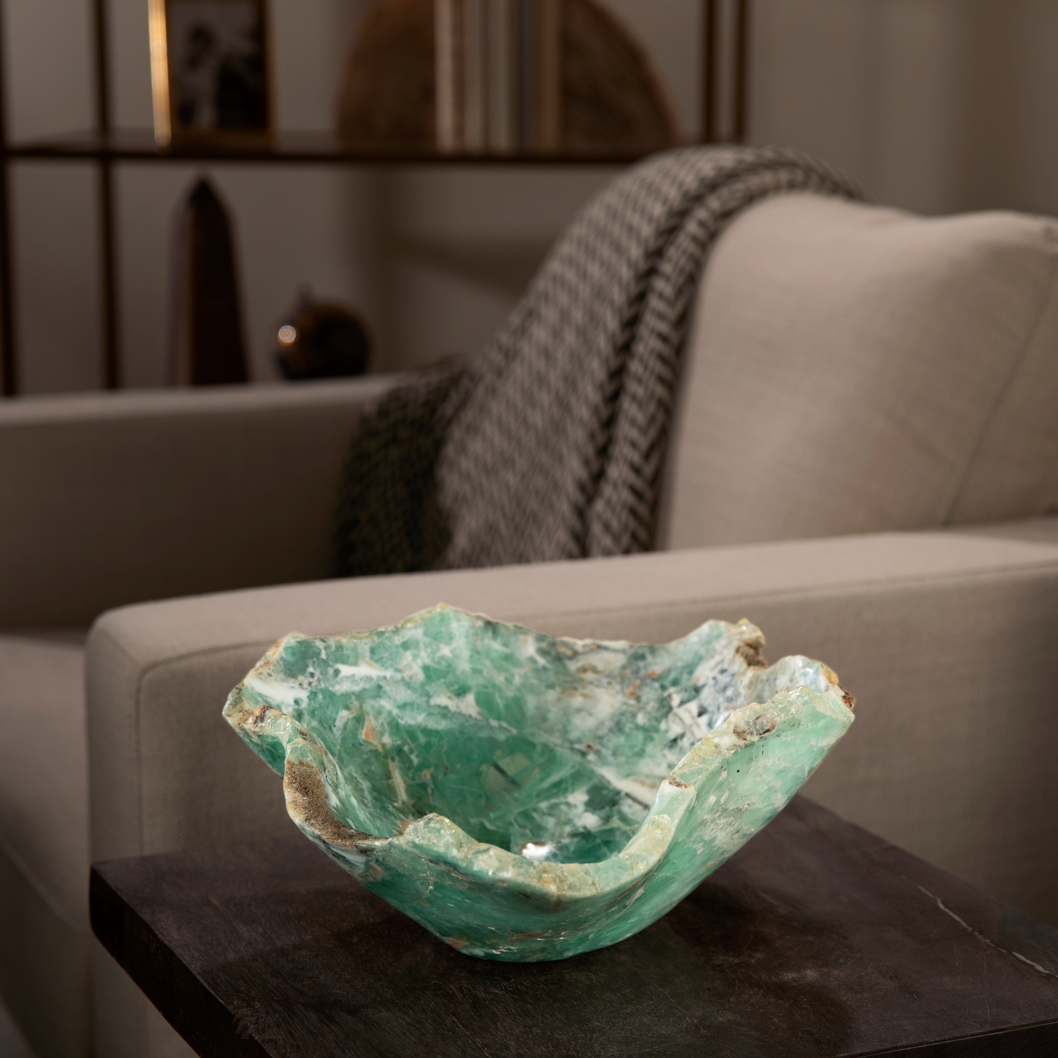 KALIFANO Gemstone Bowls Natural Green Fluorite Bowl 15" BFL9200.001