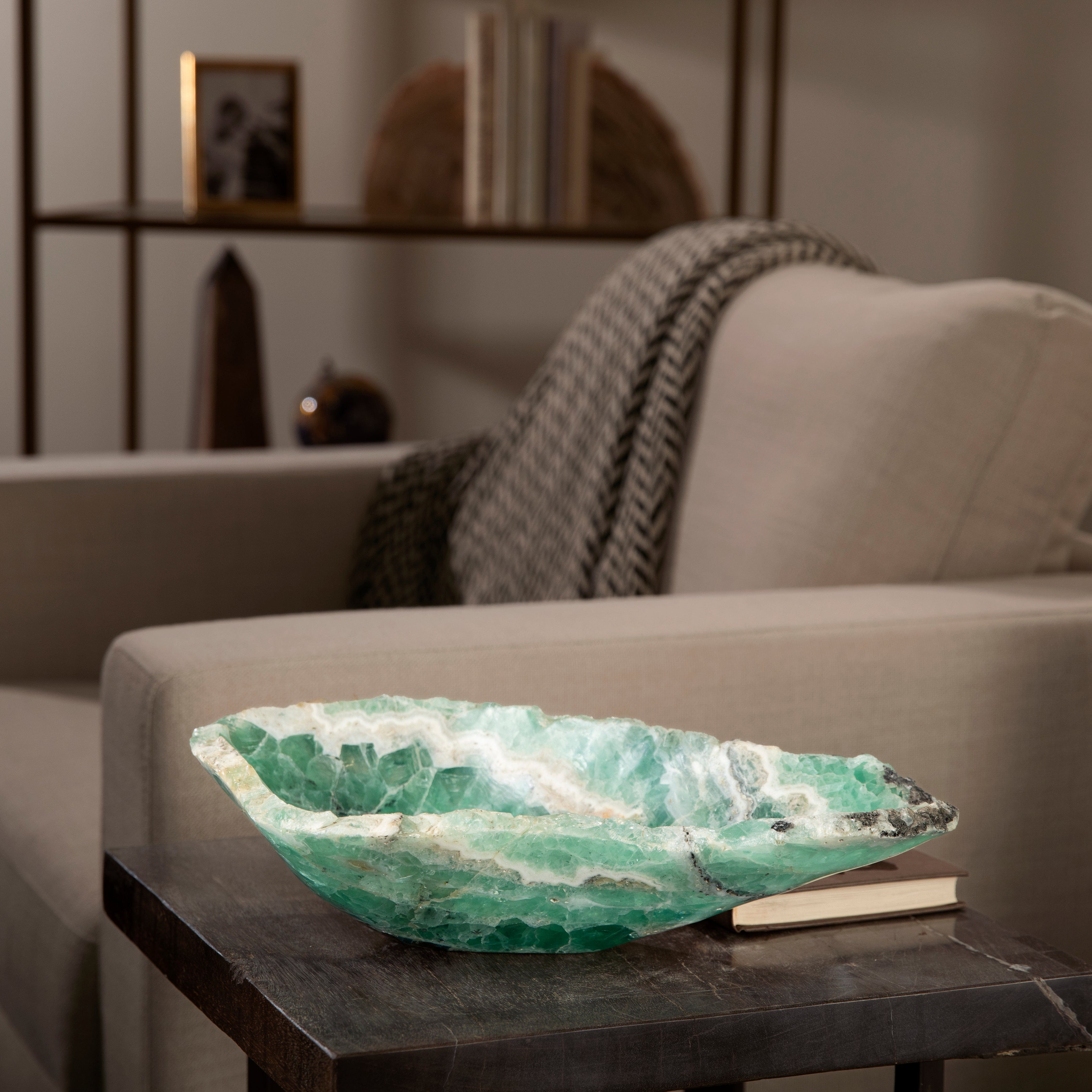 KALIFANO Gemstone Bowls Natural Green Fluorite Bowl 16" BFL9000.004