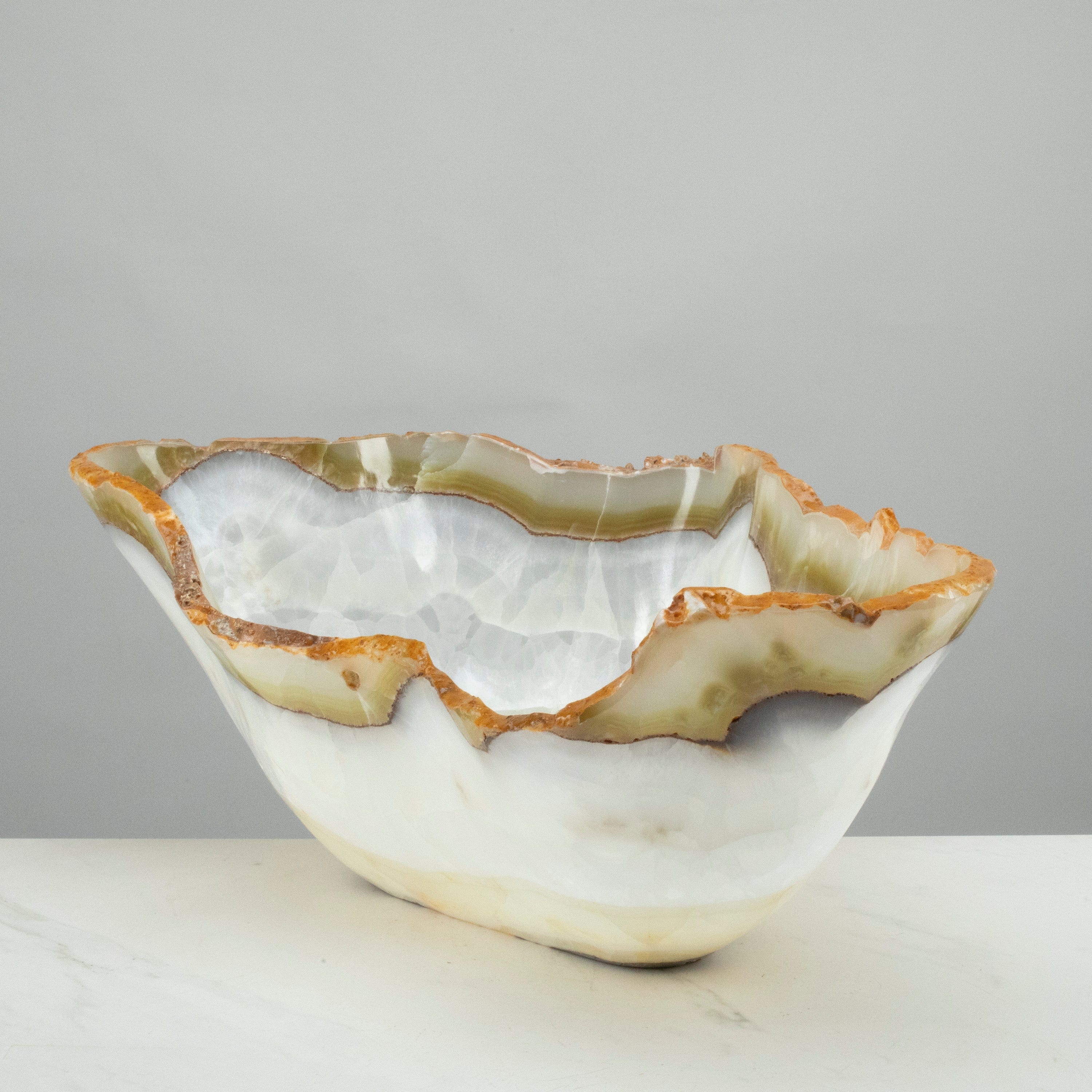 KALIFANO | Natural White and Green Onyx Bowl 23