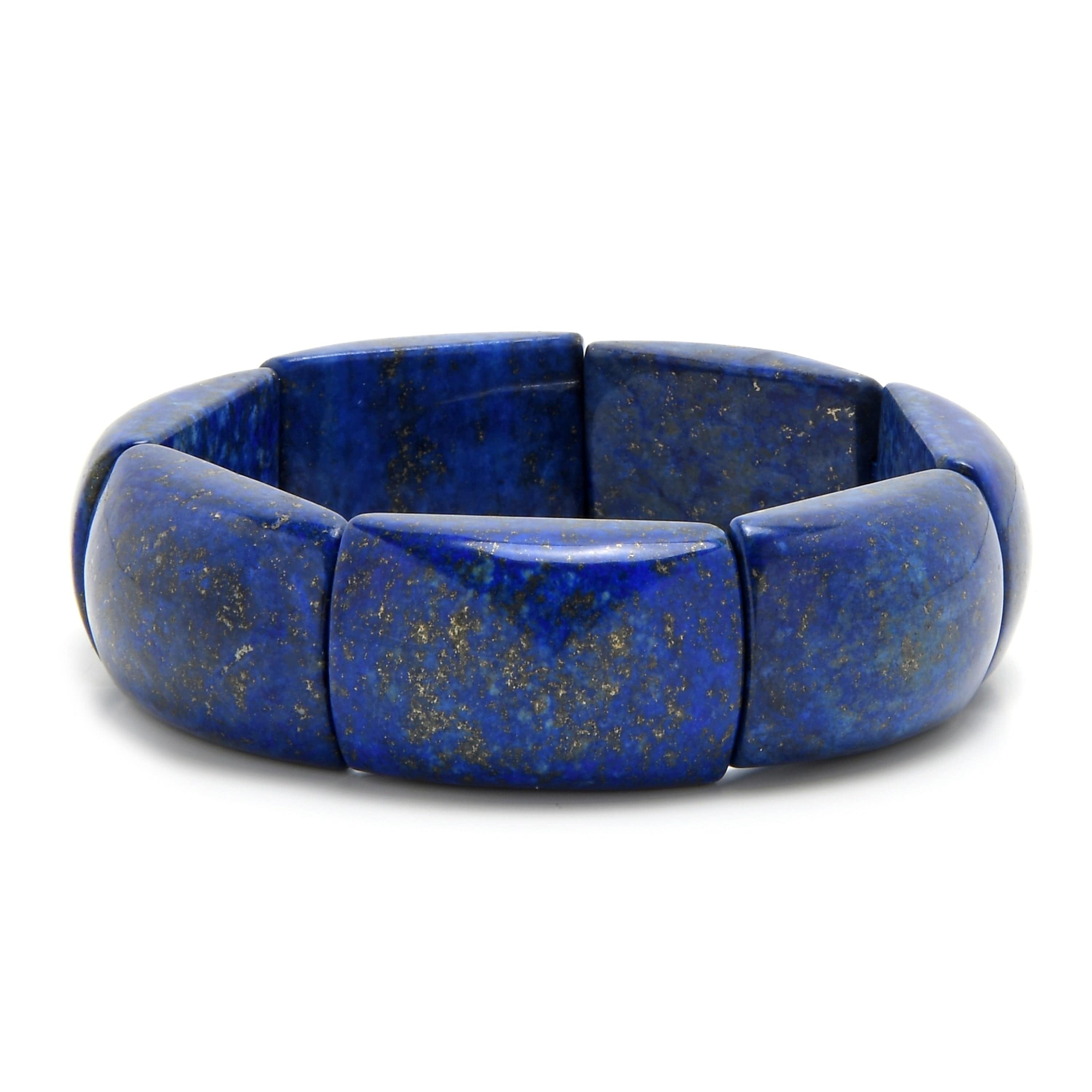 Kalifano Gemstone Bracelets 30mm Lapis Lazuli Stretch Bangle BLACK-BGP-055