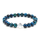 6mm Blue Tiger Eye Stretch Bracelet with Mother of Pearl Clover