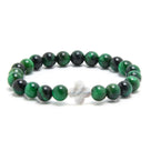 6mm Green Tiger Eye Stretch Bracelet with Mother of Pearl Clover