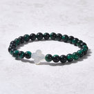 6mm Green Tiger Eye Stretch Bracelet with Mother of Pearl Clover